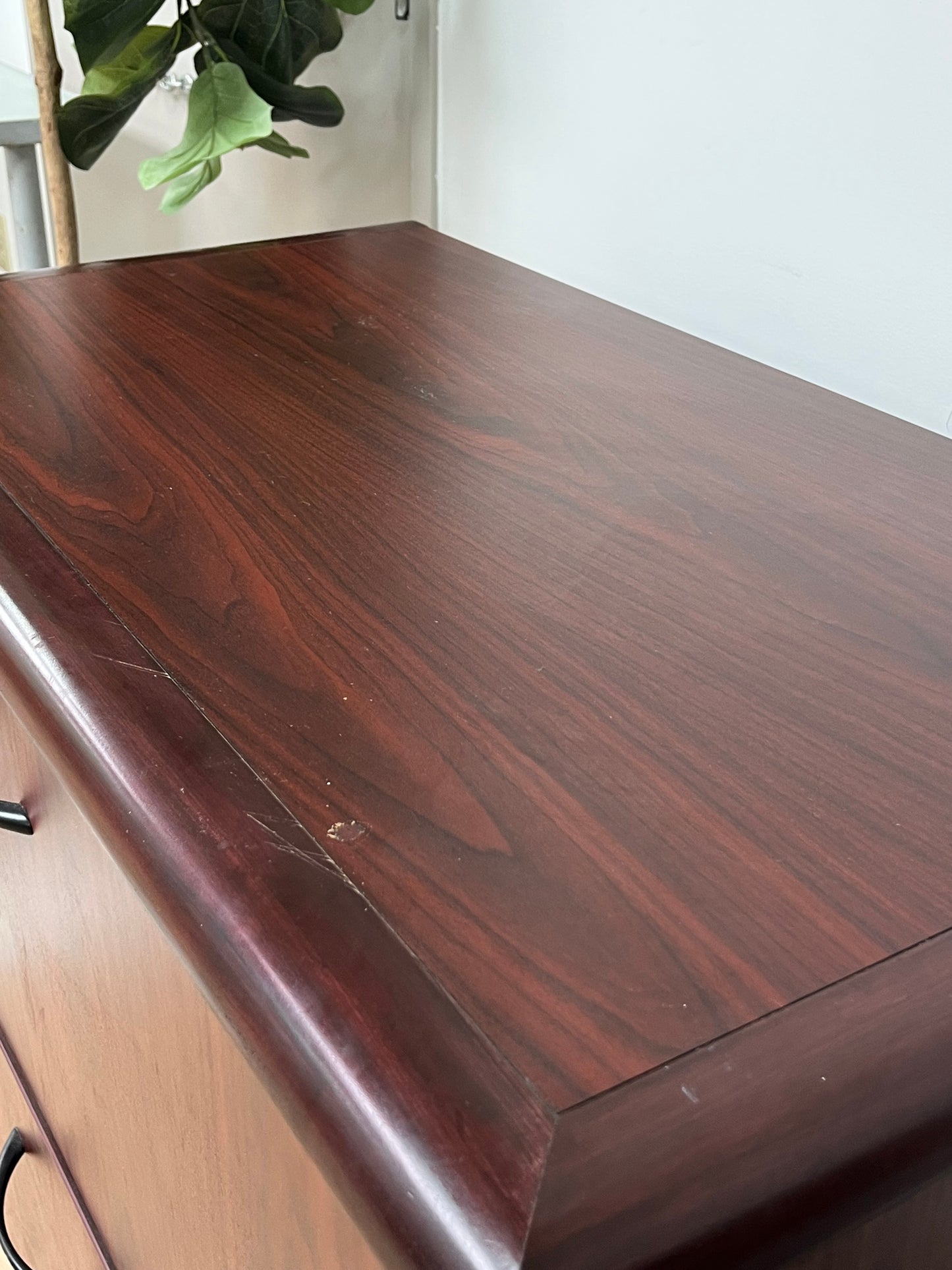 Red Wood Two Drawer File Cabinet