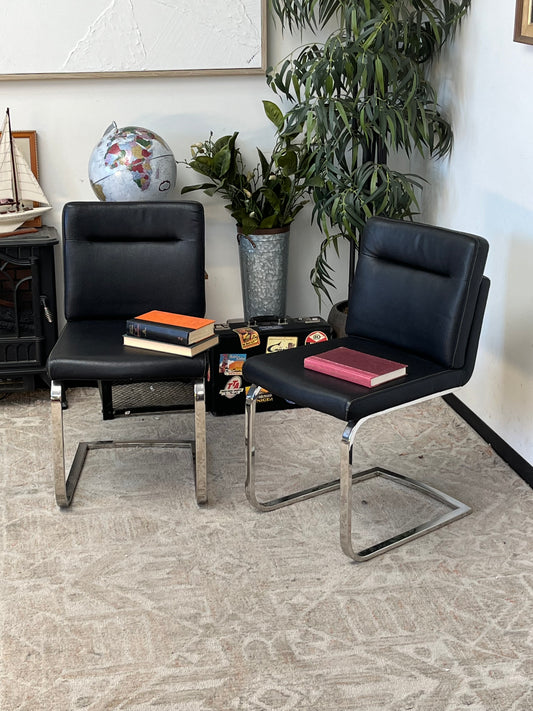 Black Faux Leather Armless Dining Chair Set of 2