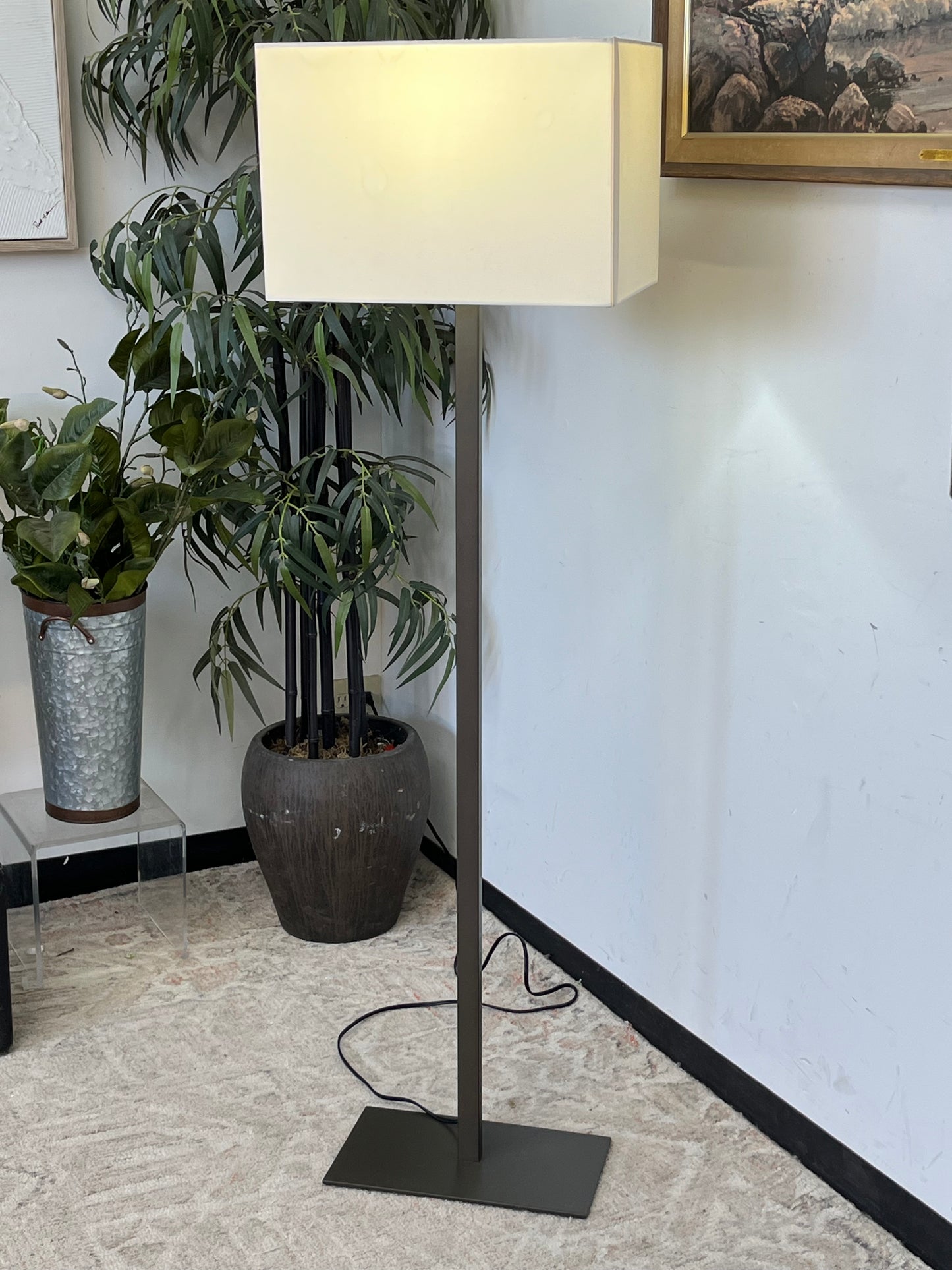 CB2 Modern White Linen Floor Lamp