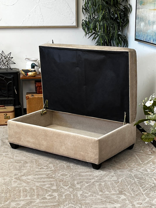 Crate & Barrel Linen Ottoman w/ Storage