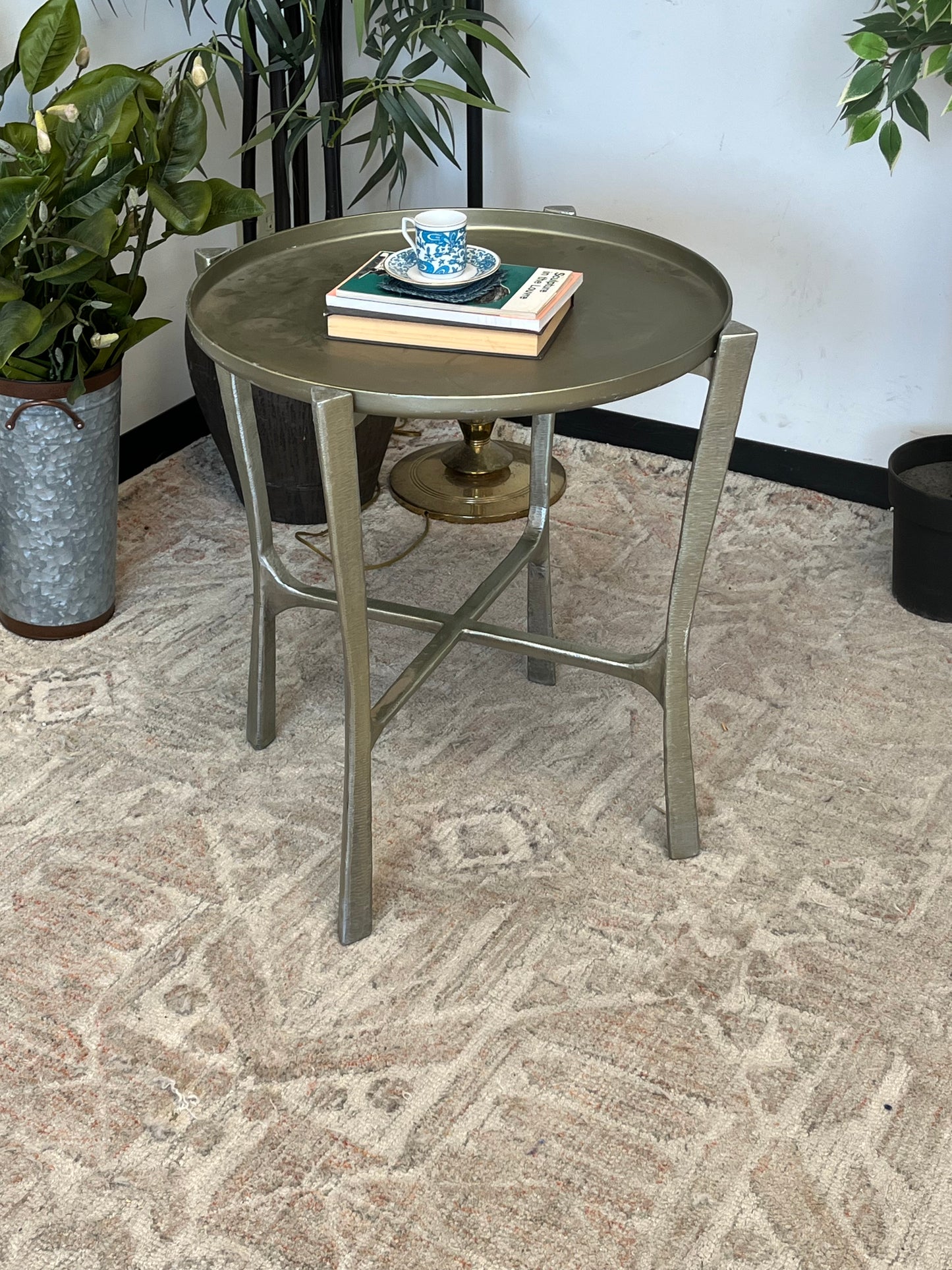 Vintage Style Silver Tone Metal End Table