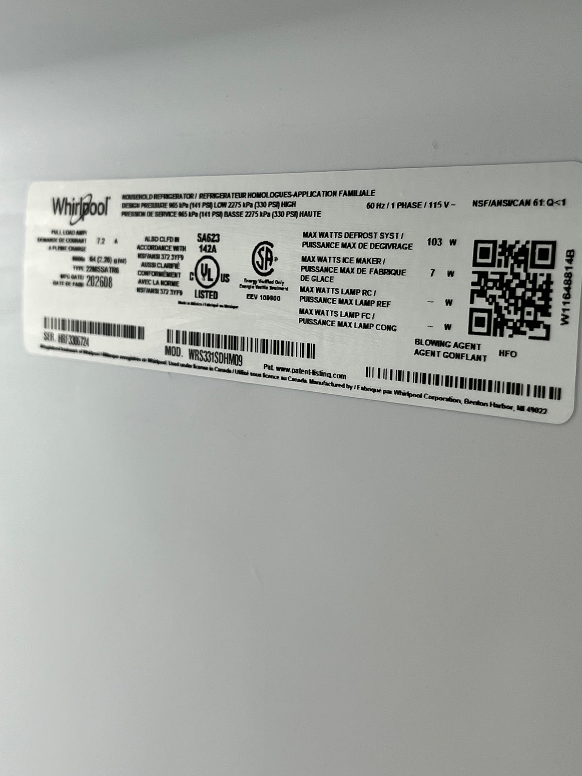 Whirlpool 21.4 cu. ft. Side-by-Side Refrigerator Stainless Steel