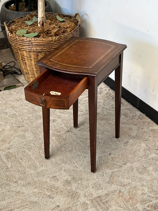 Antique Side Table w/ Leather Inlay