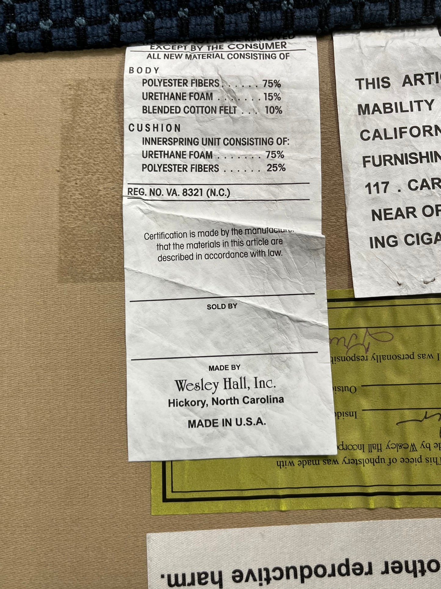 Wesley Hall Blue Linen Loveseat