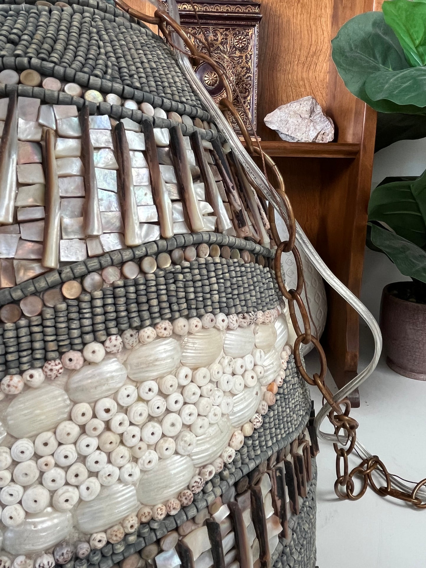 Natural Bead & Seashell Pendant Chandelier