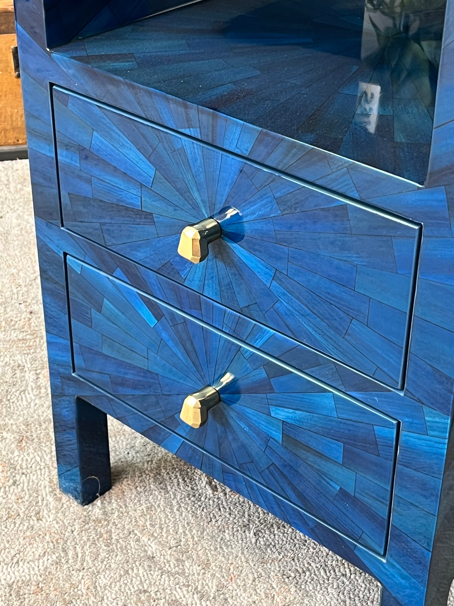 Modern Faux Horn Blue Nightstand