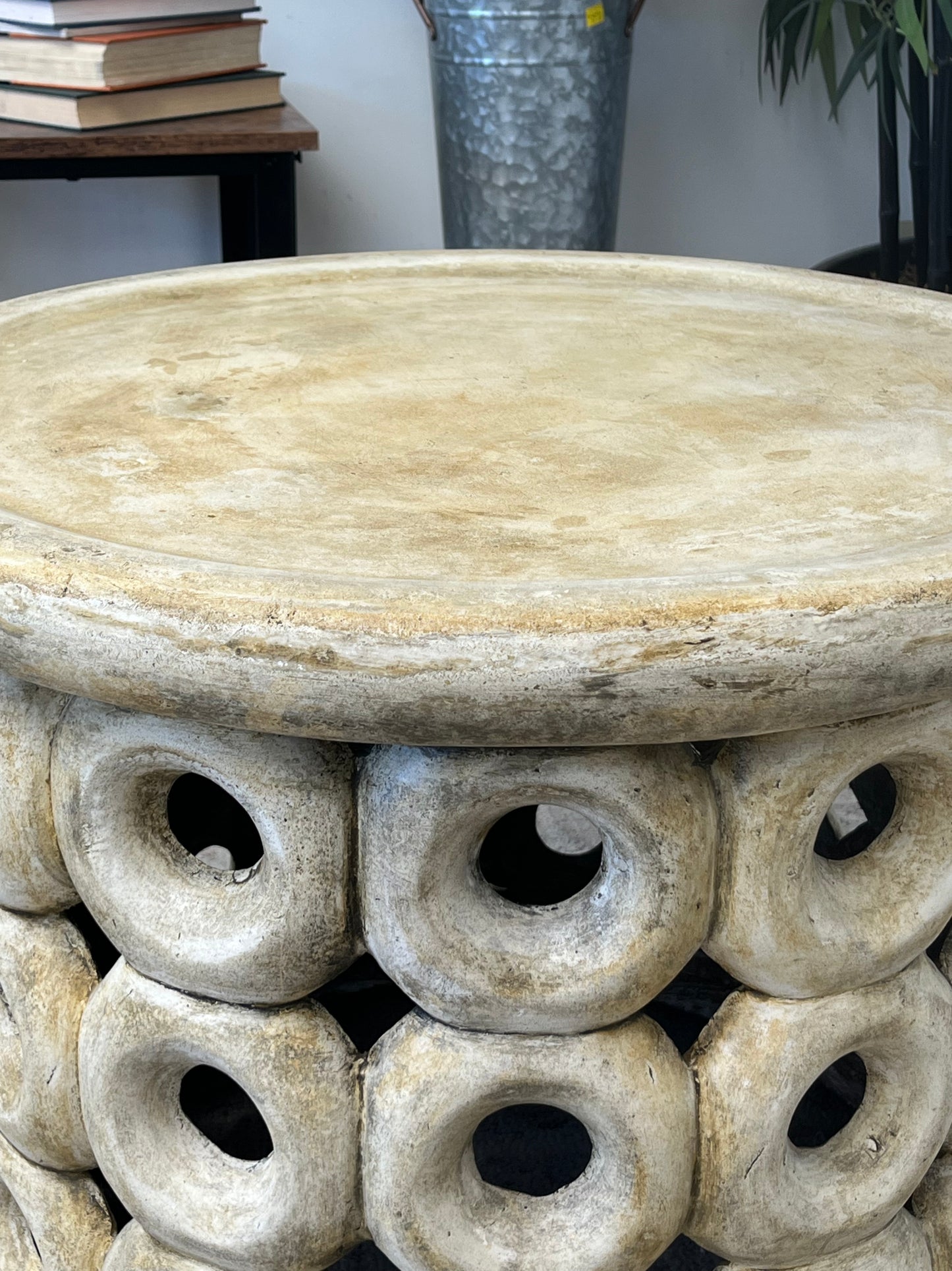 Outdoor Concrete Beige Ring Pattern Side Table