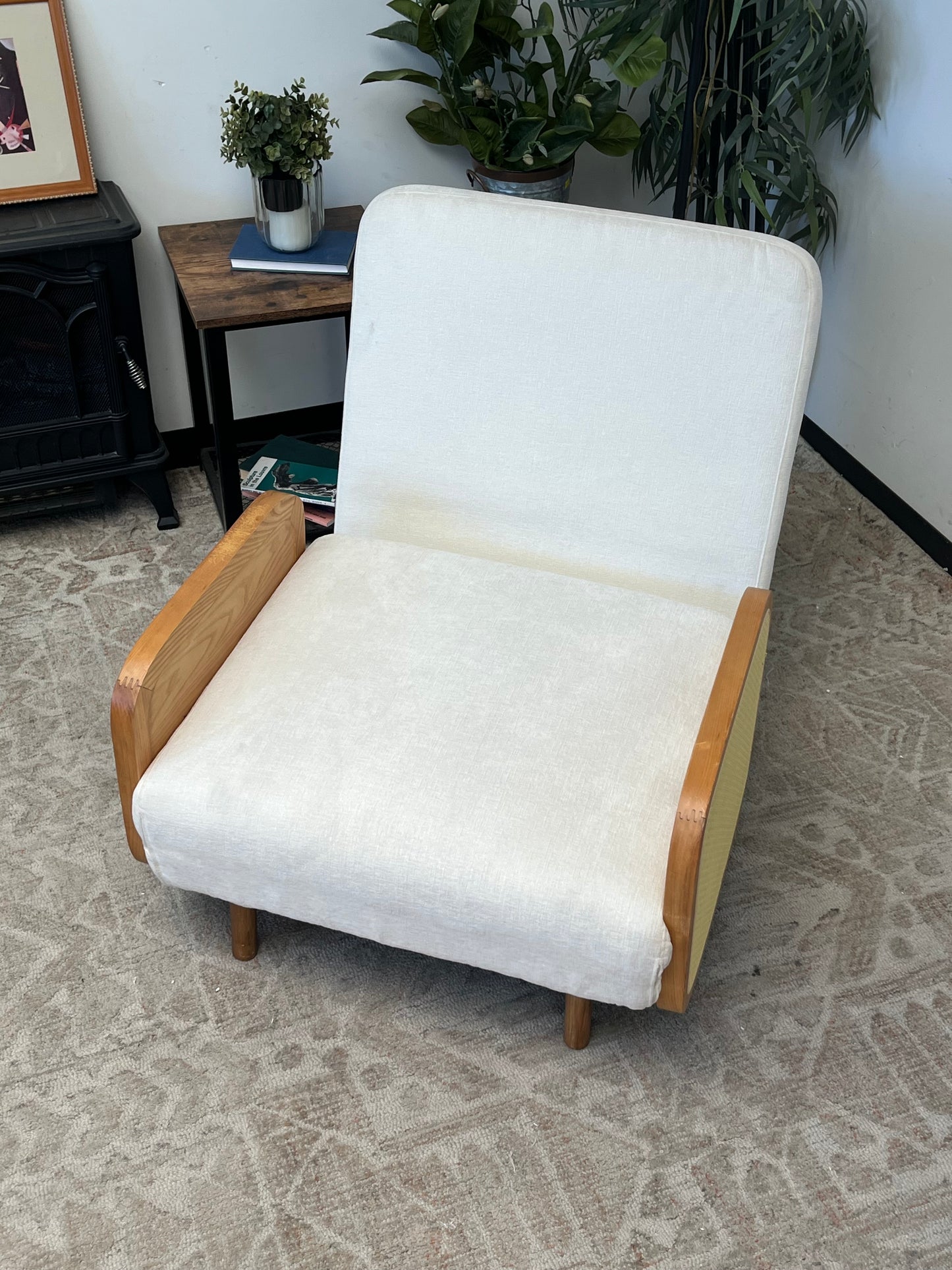Mid Century Style Rattan & Linen Single Sofa Bed