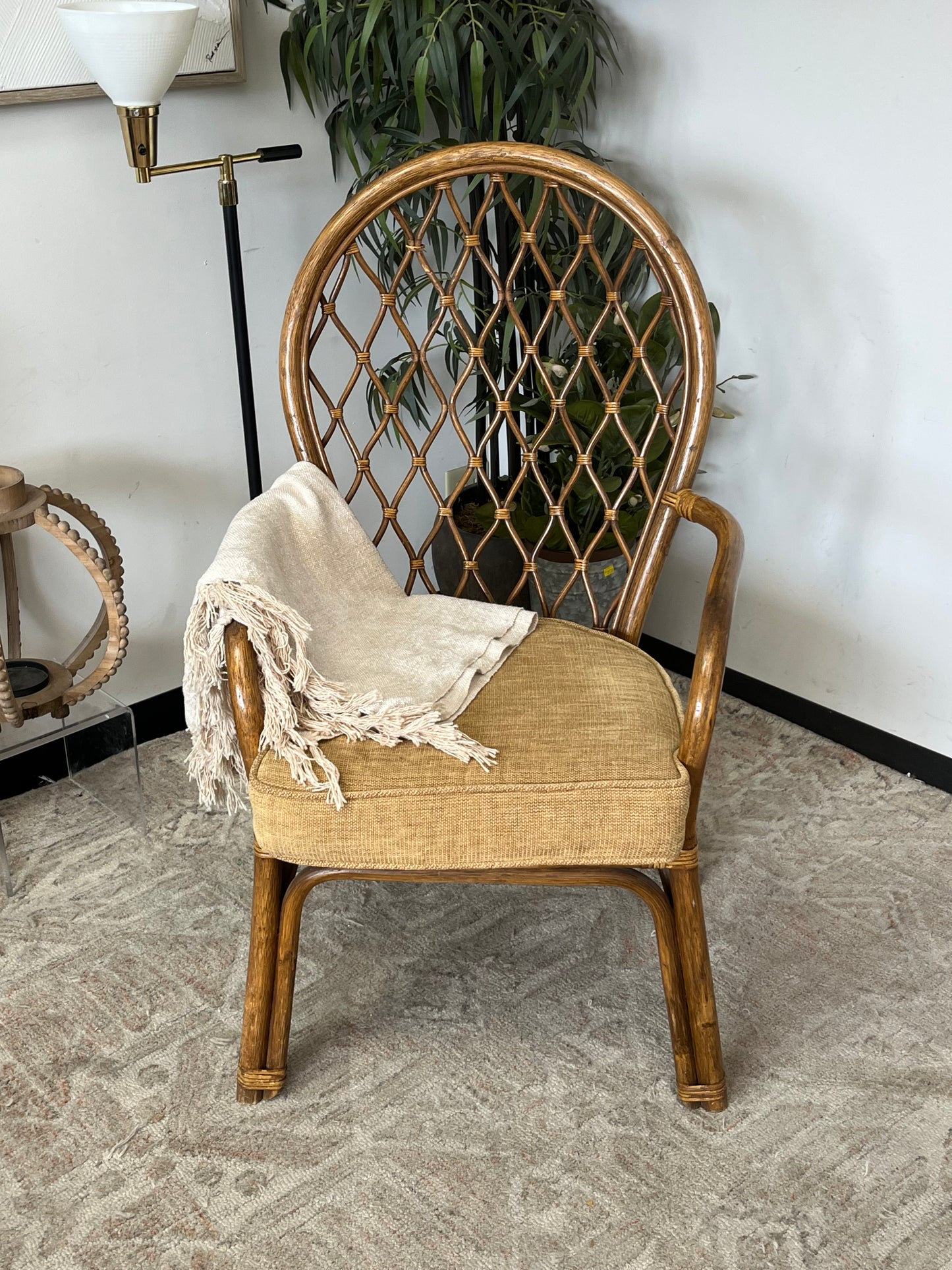 Bohemian Style Rattan Armchair With Cushion