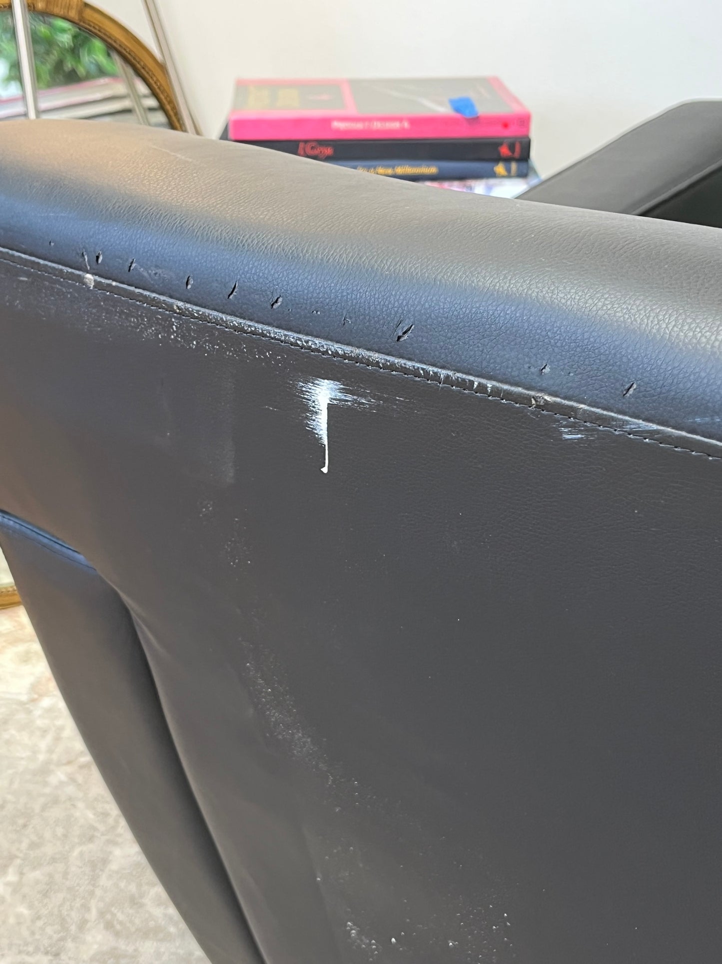 Black Faux Leather Traditional Couch