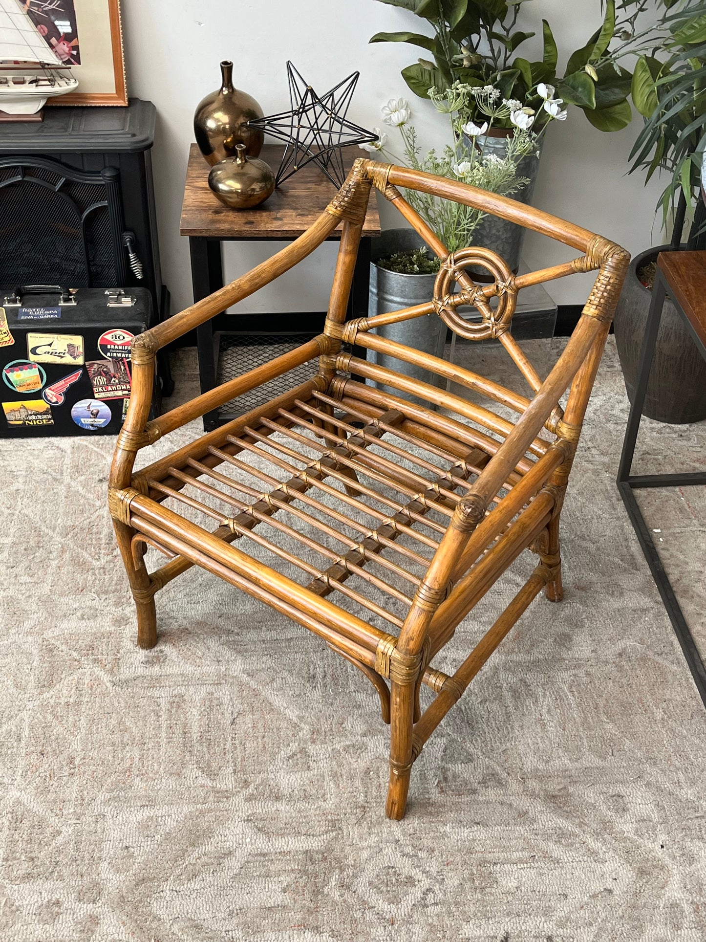McGuire-Style Rattan Target Back Club Chair