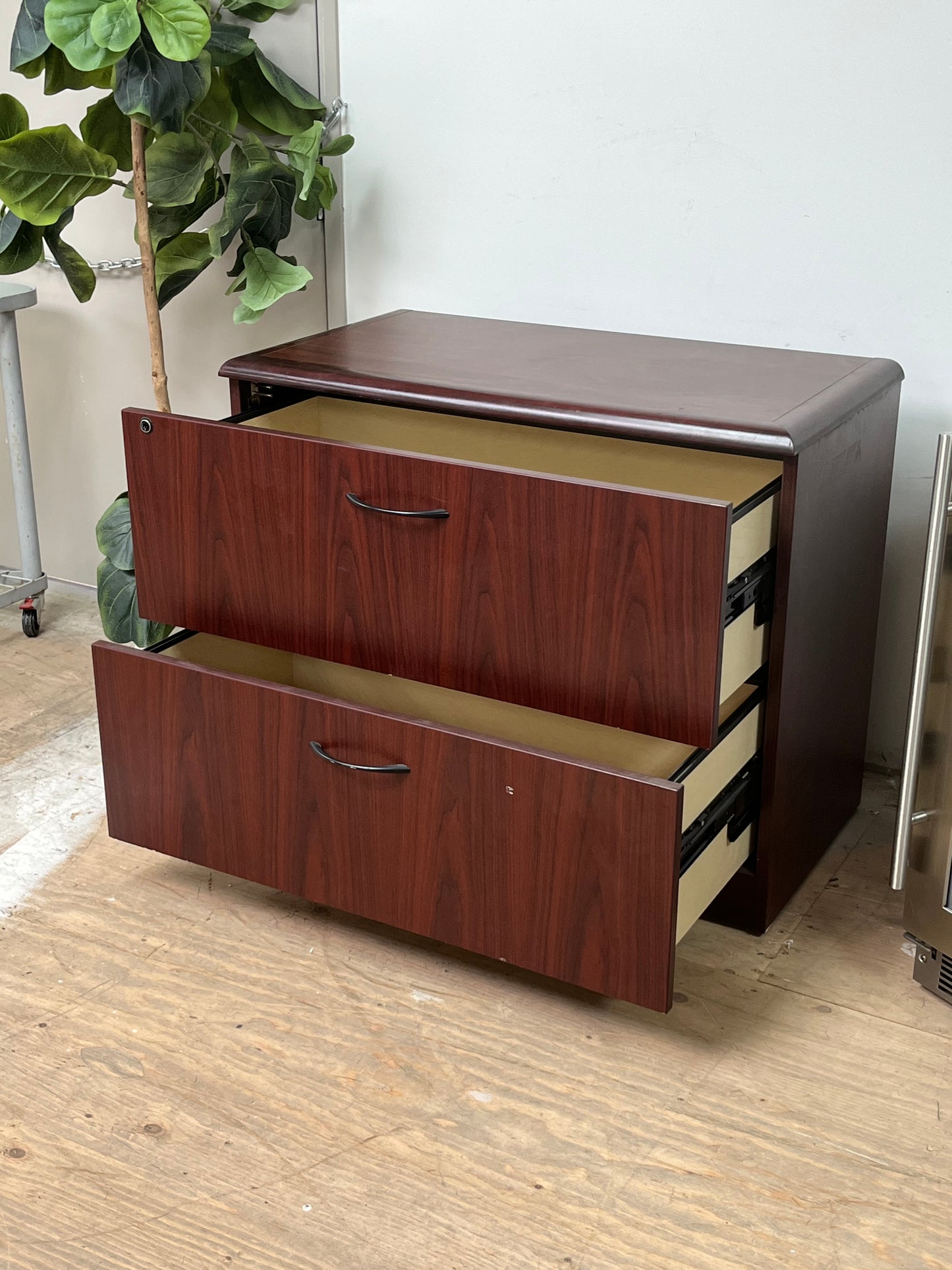 Red Wood Two Drawer File Cabinet