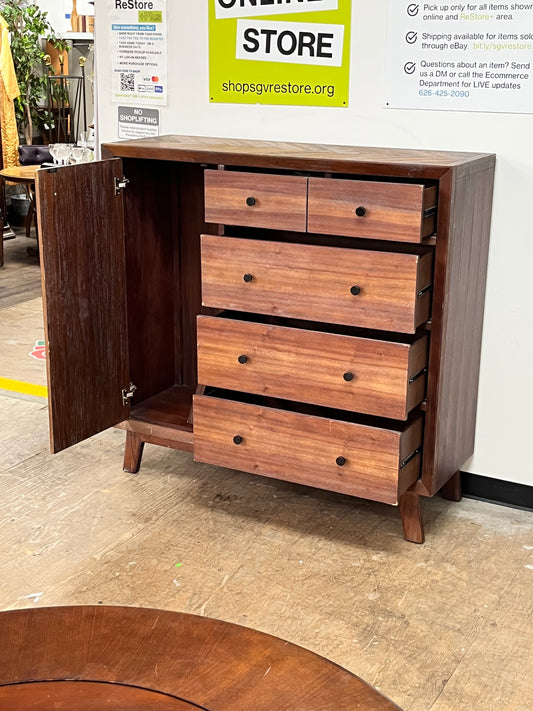 Mid Century Style 5 Drawer and 1 Door Wooden Dresser