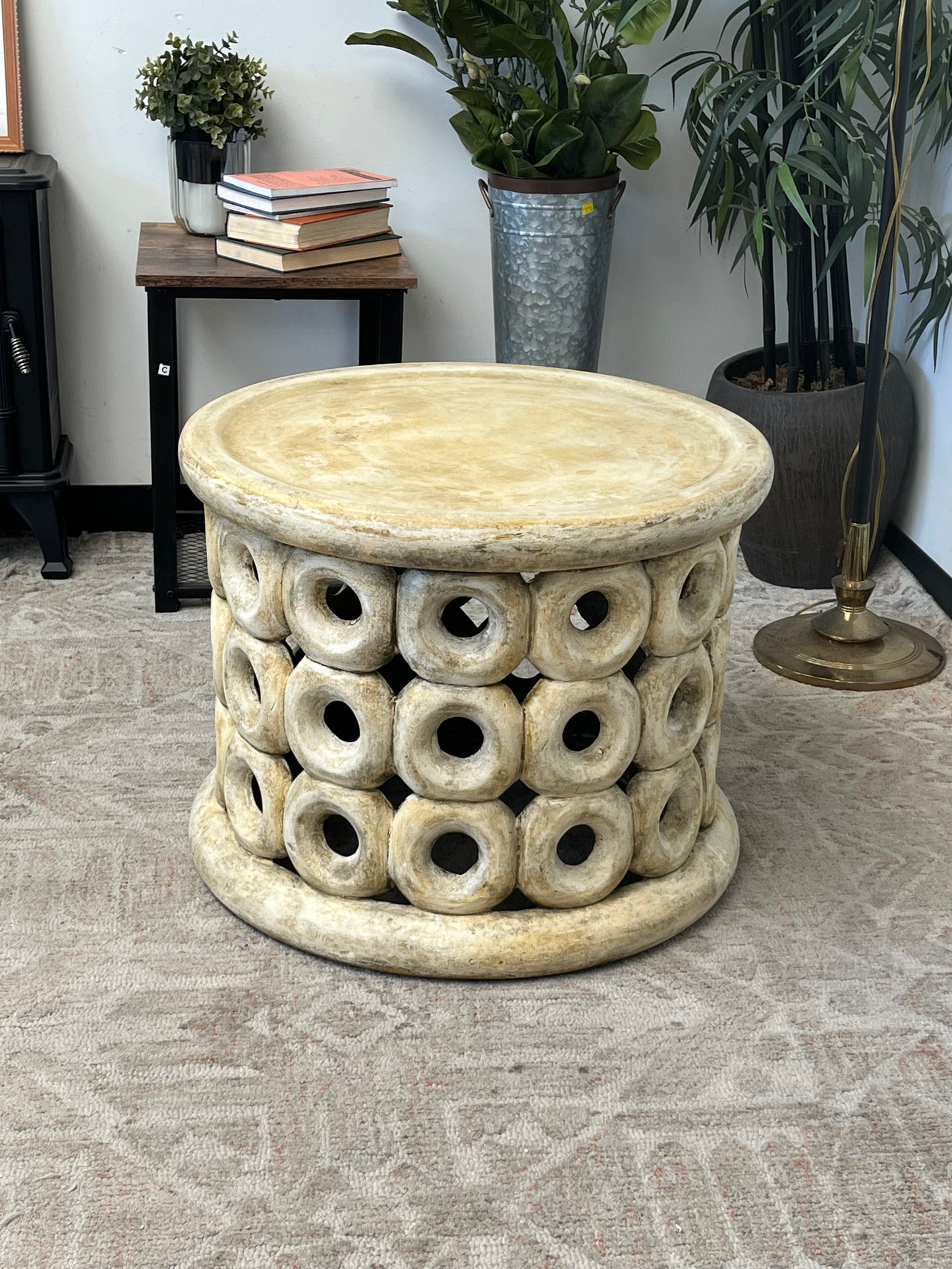 Outdoor Concrete Beige Ring Pattern Side Table