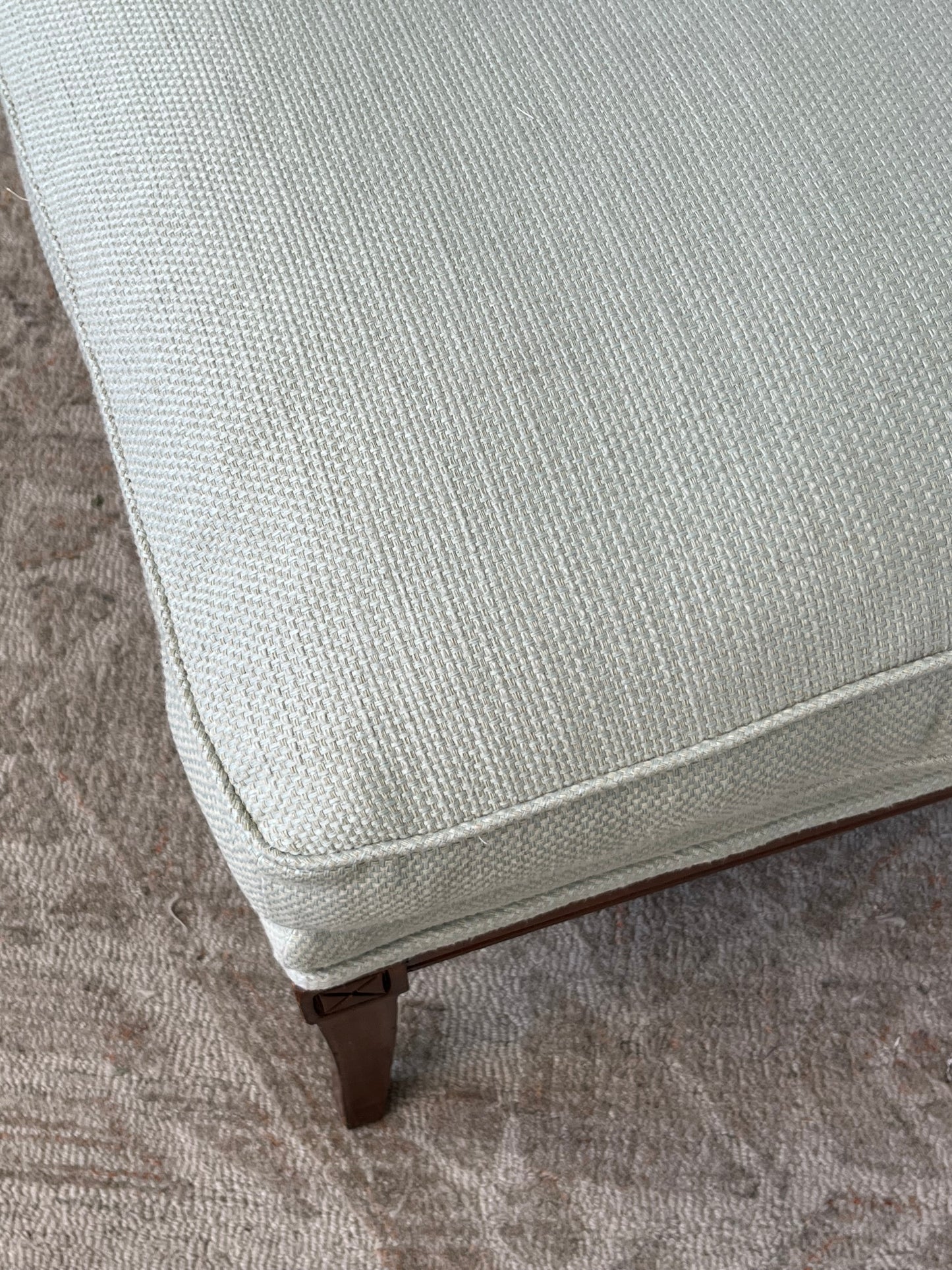 Upholstered Blue Linen Ottoman