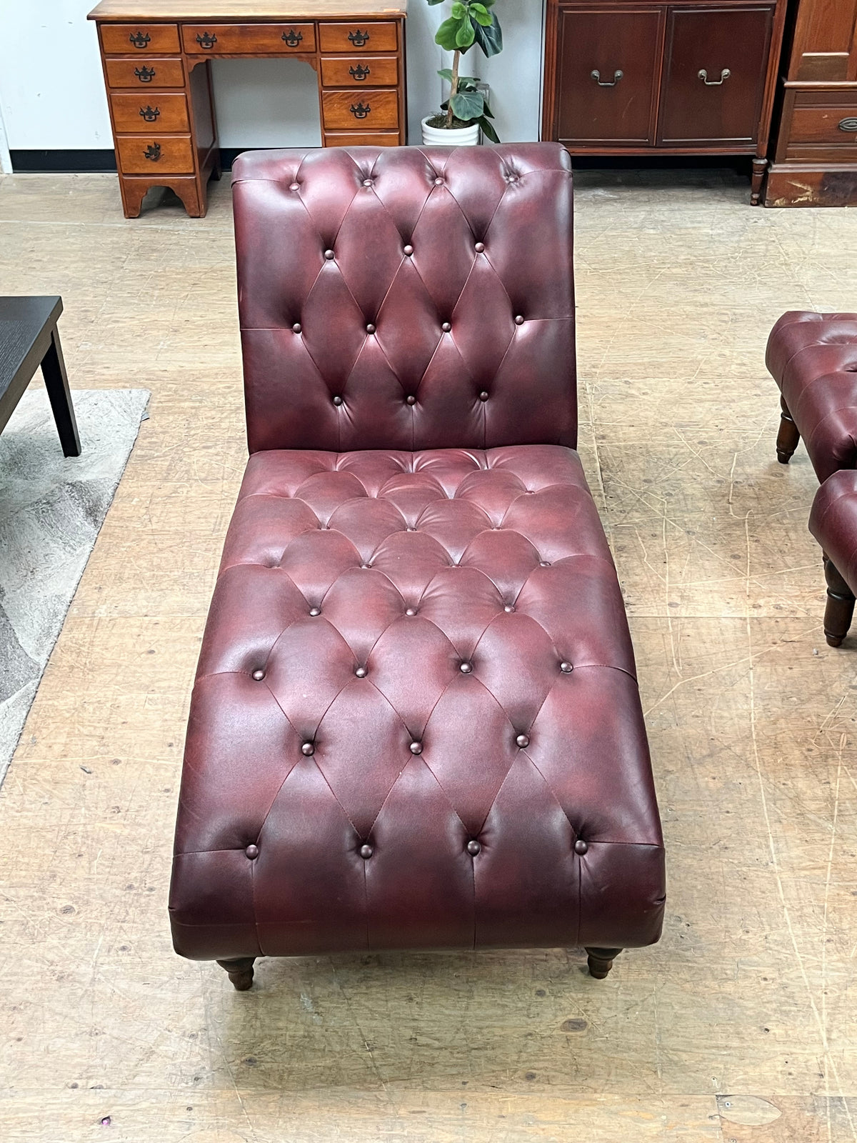 Faux Leather Tufted Club Chaise