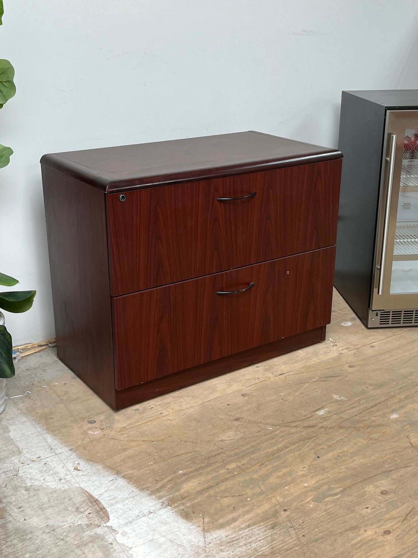 Red Wood Two Drawer File Cabinet