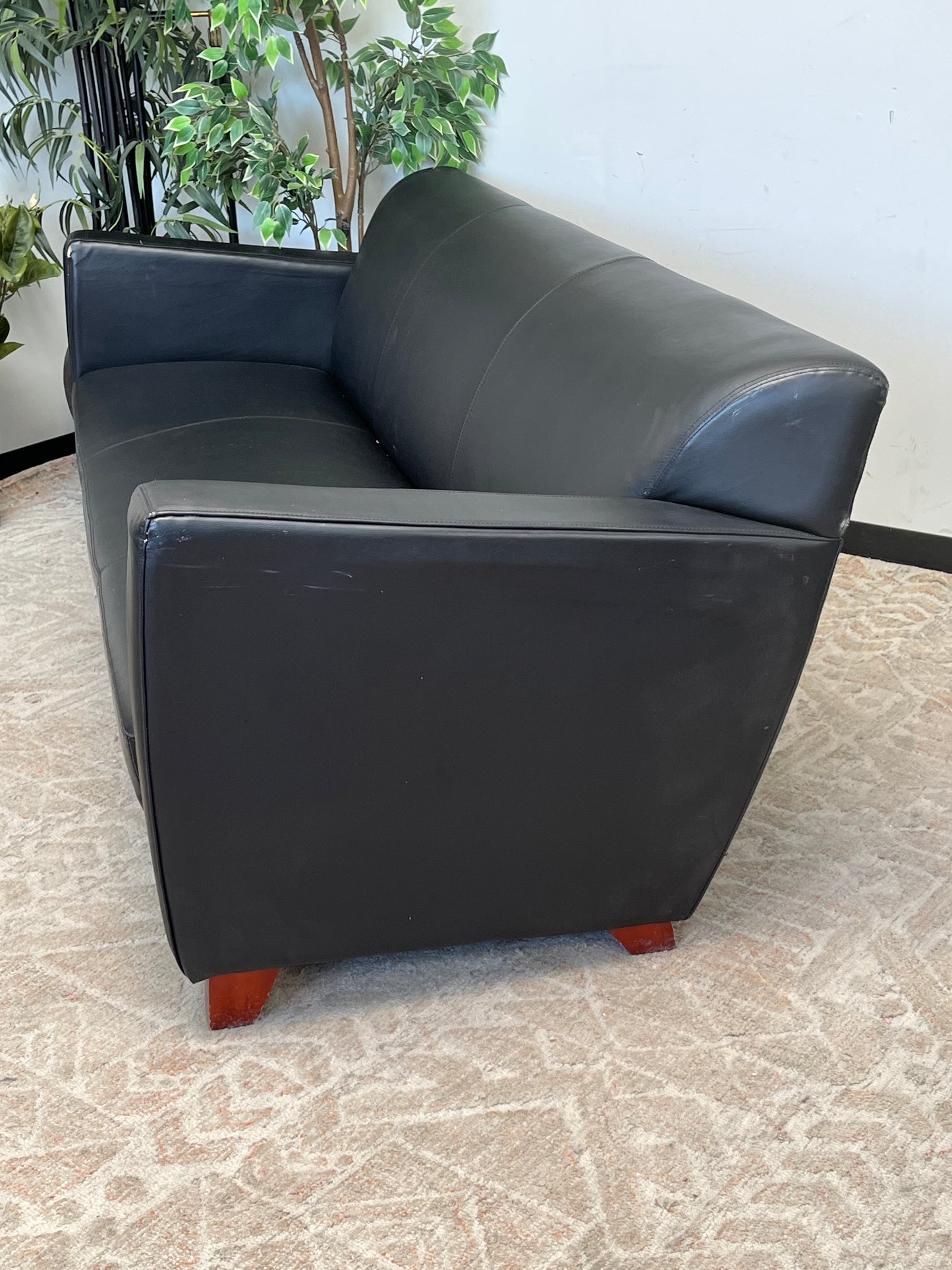 Black Faux Leather Traditional Couch