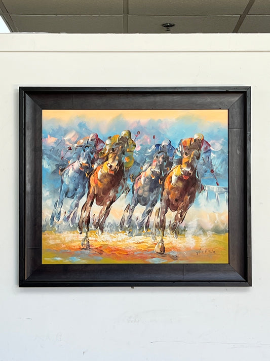 Anthony Veccio Signed Horse Race Painting