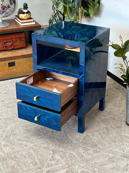 Modern Faux Horn Blue Nightstand