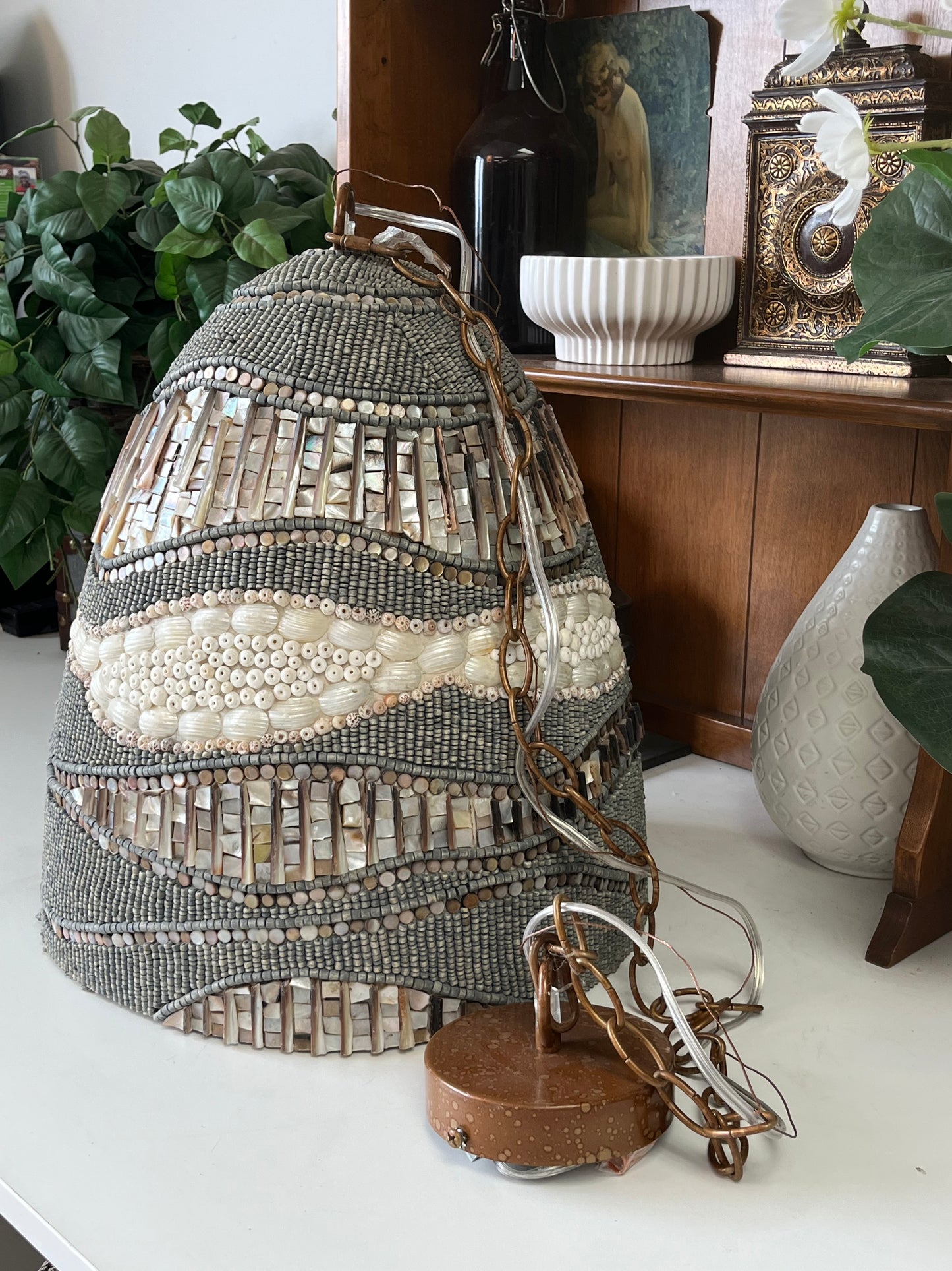 Natural Bead & Seashell Pendant Chandelier
