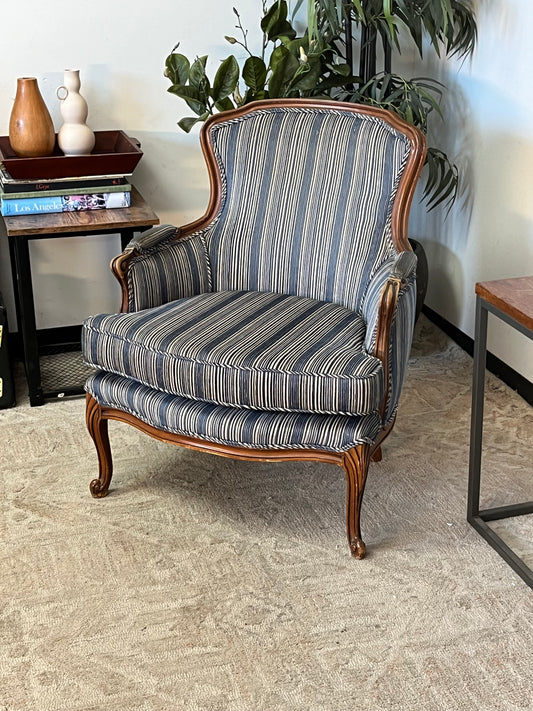 Upholstered Blue Striped Club Chair