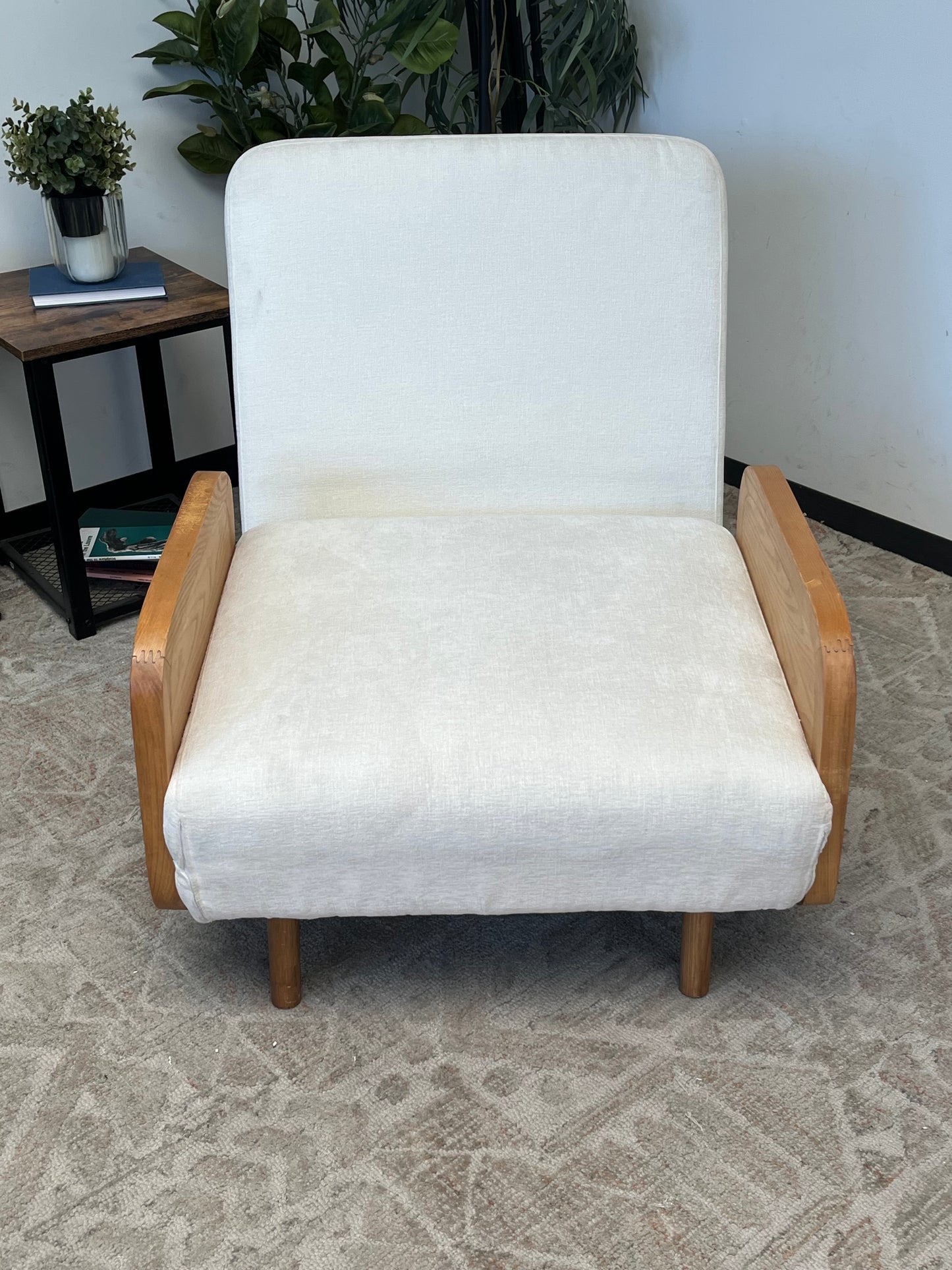 Mid Century Style Rattan & Linen Single Sofa Bed