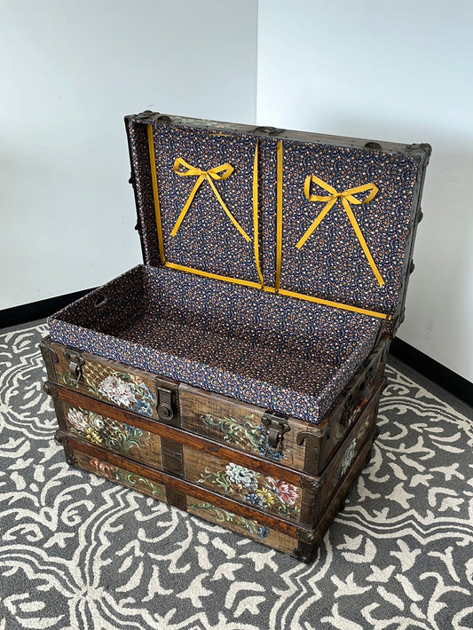 Brown Wooden Chest With Floral Design