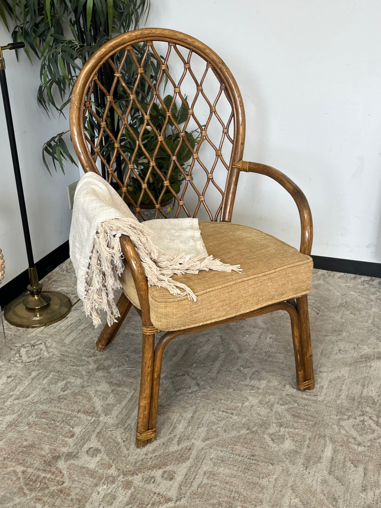 Bohemian Style Rattan Armchair With Cushion