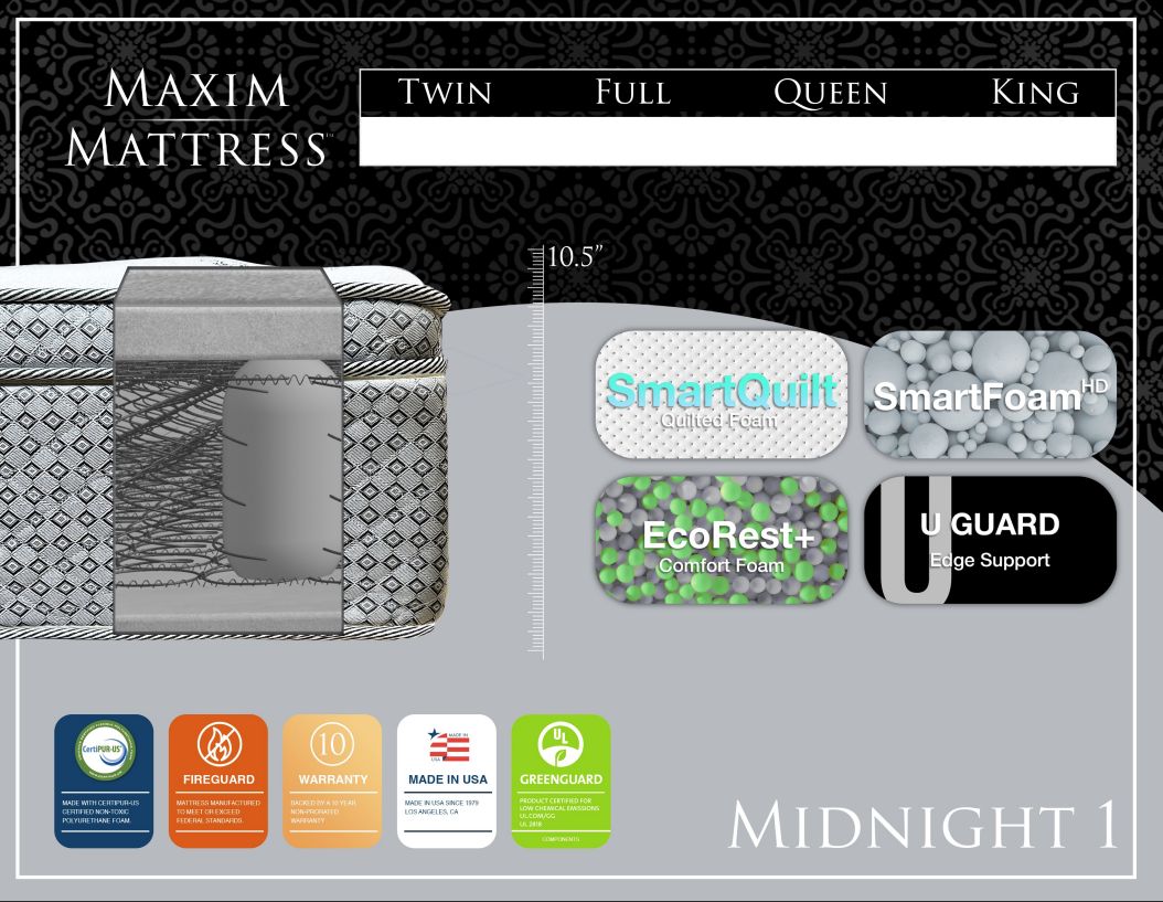 Maxim Mattress "Midnight 1" Medium Comfort Mattress