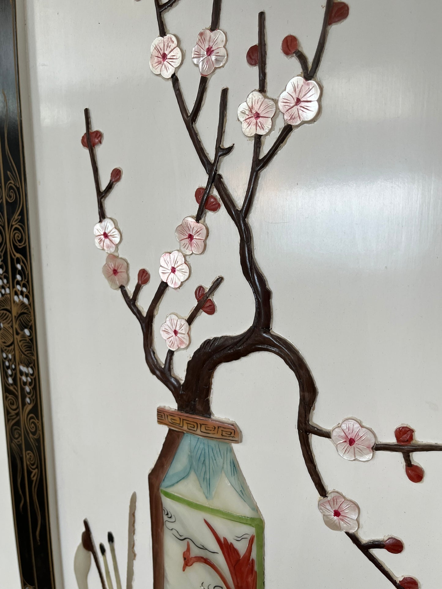Chinese Floral Multicolored Wall Panels Set of 4