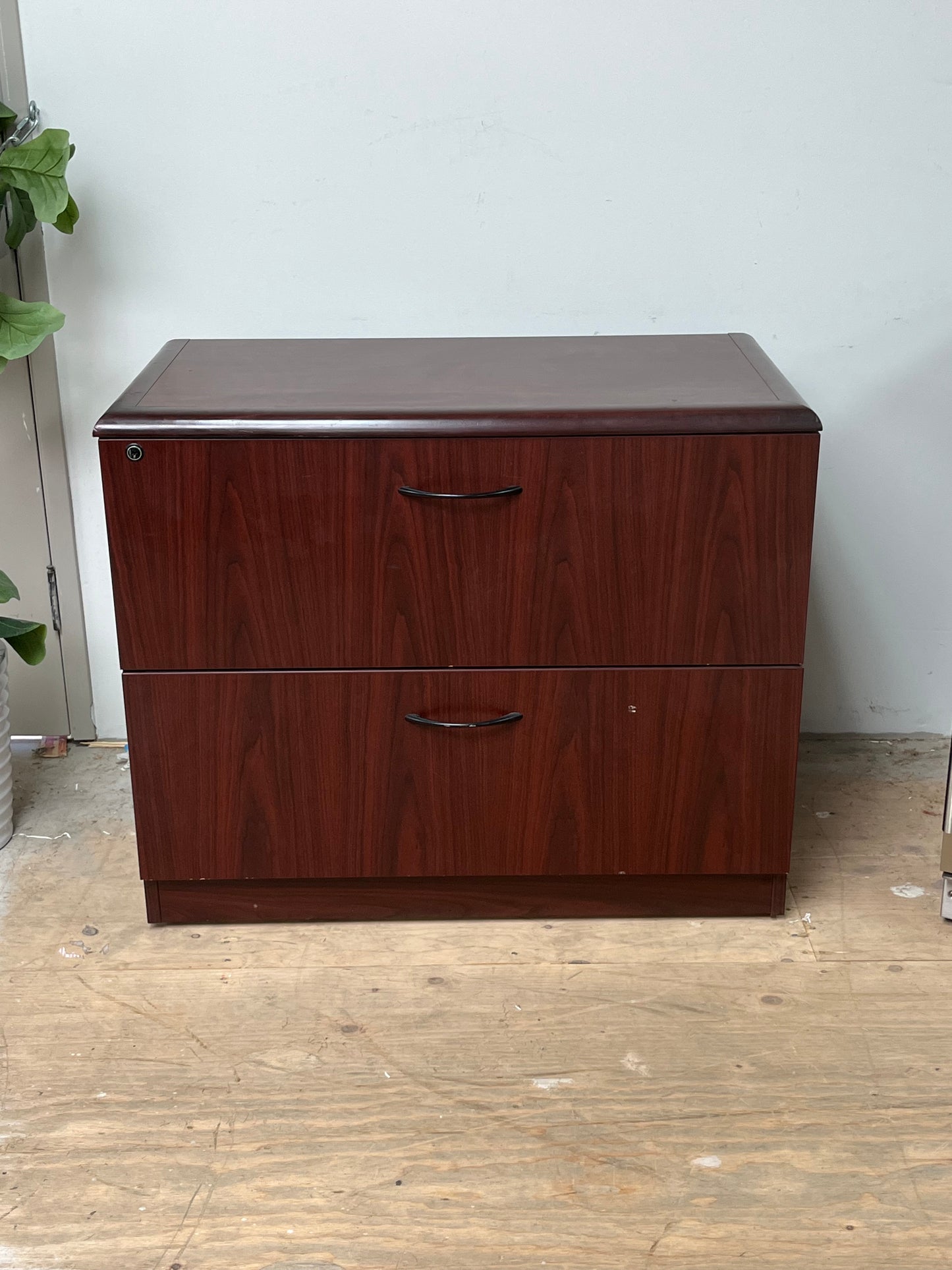 Red Wood Two Drawer File Cabinet