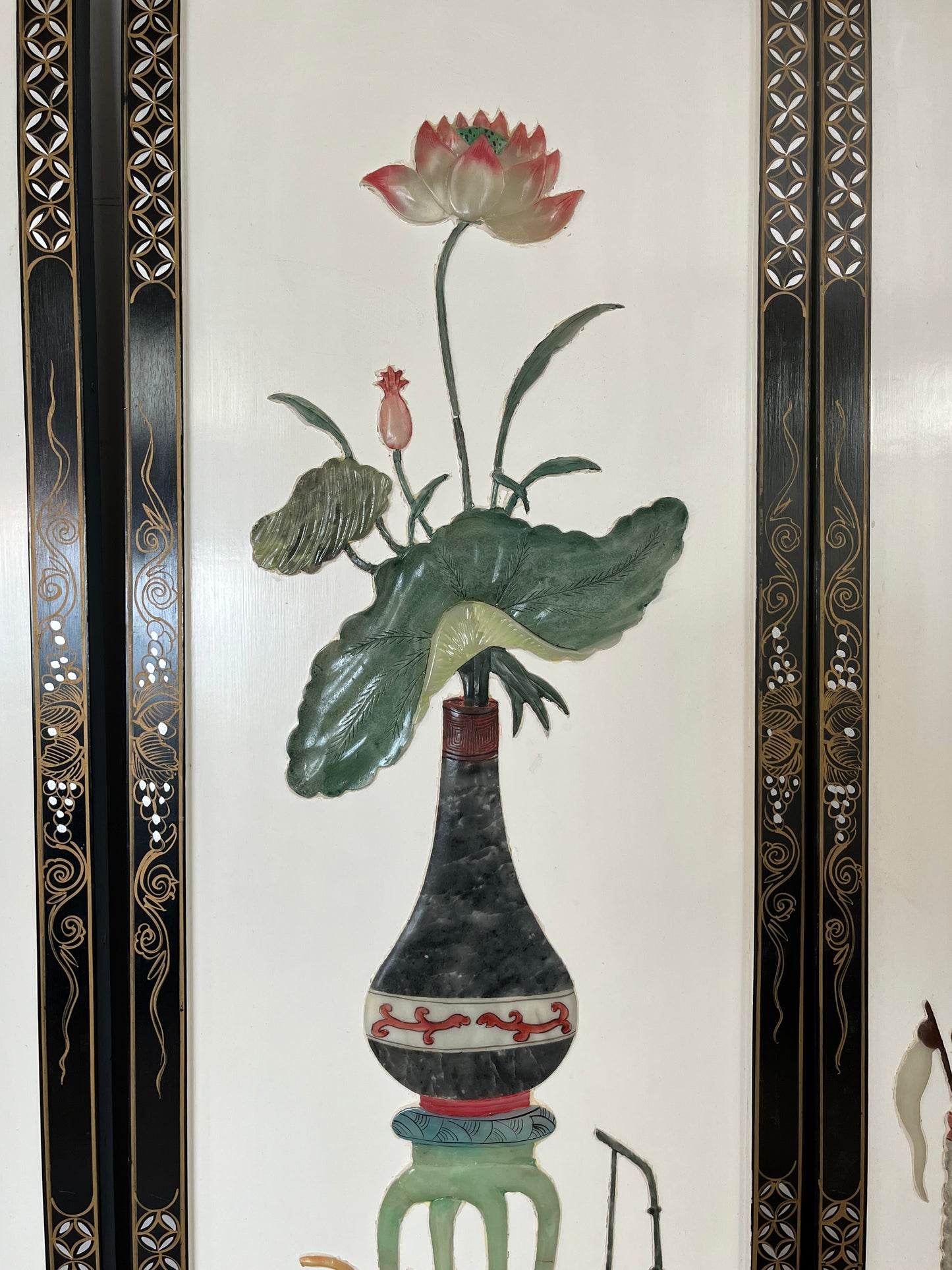 Chinese Floral Multicolored Wall Panels Set of 4