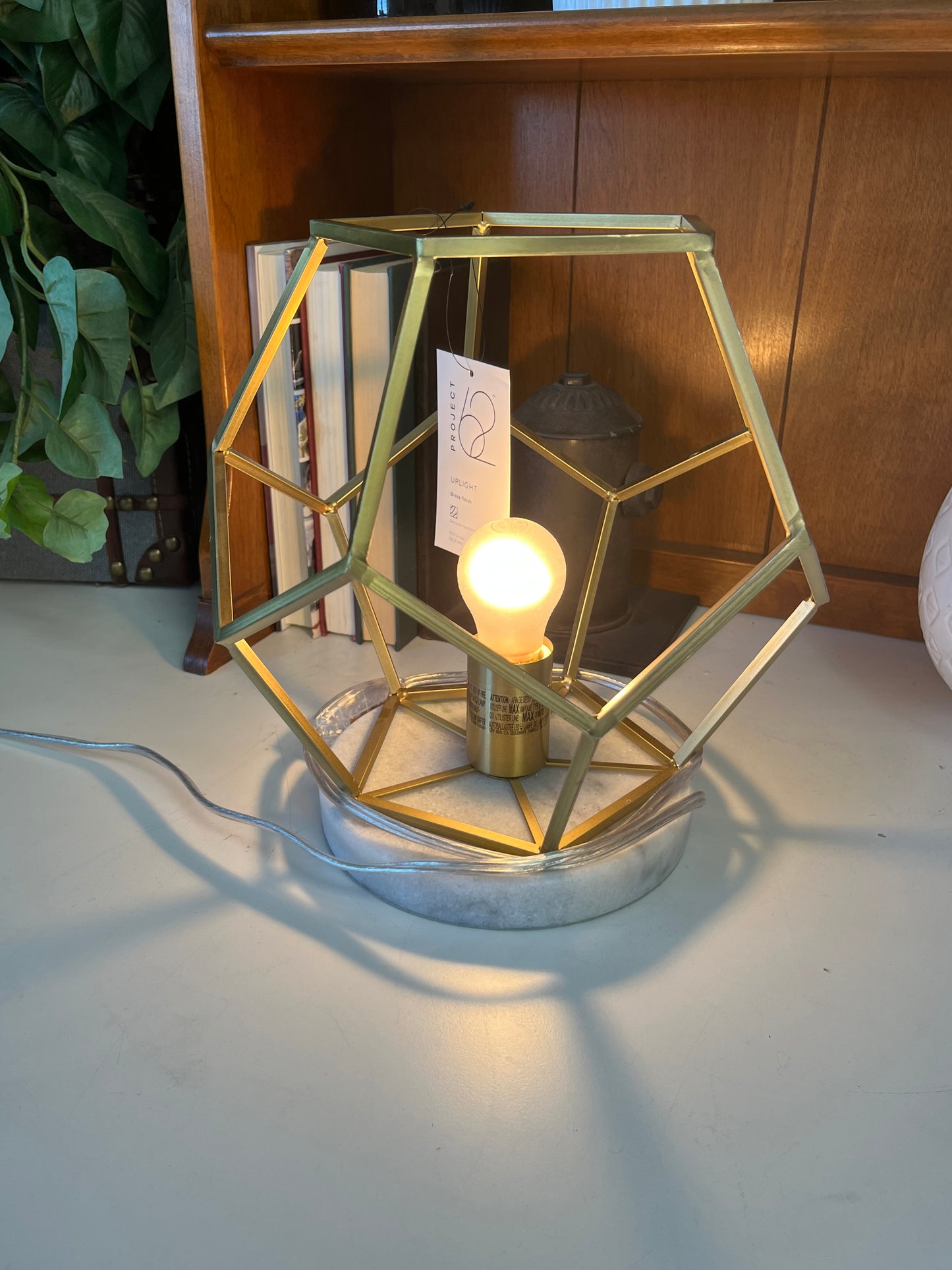 Modern Geometric Brass Marble Accent Lamp