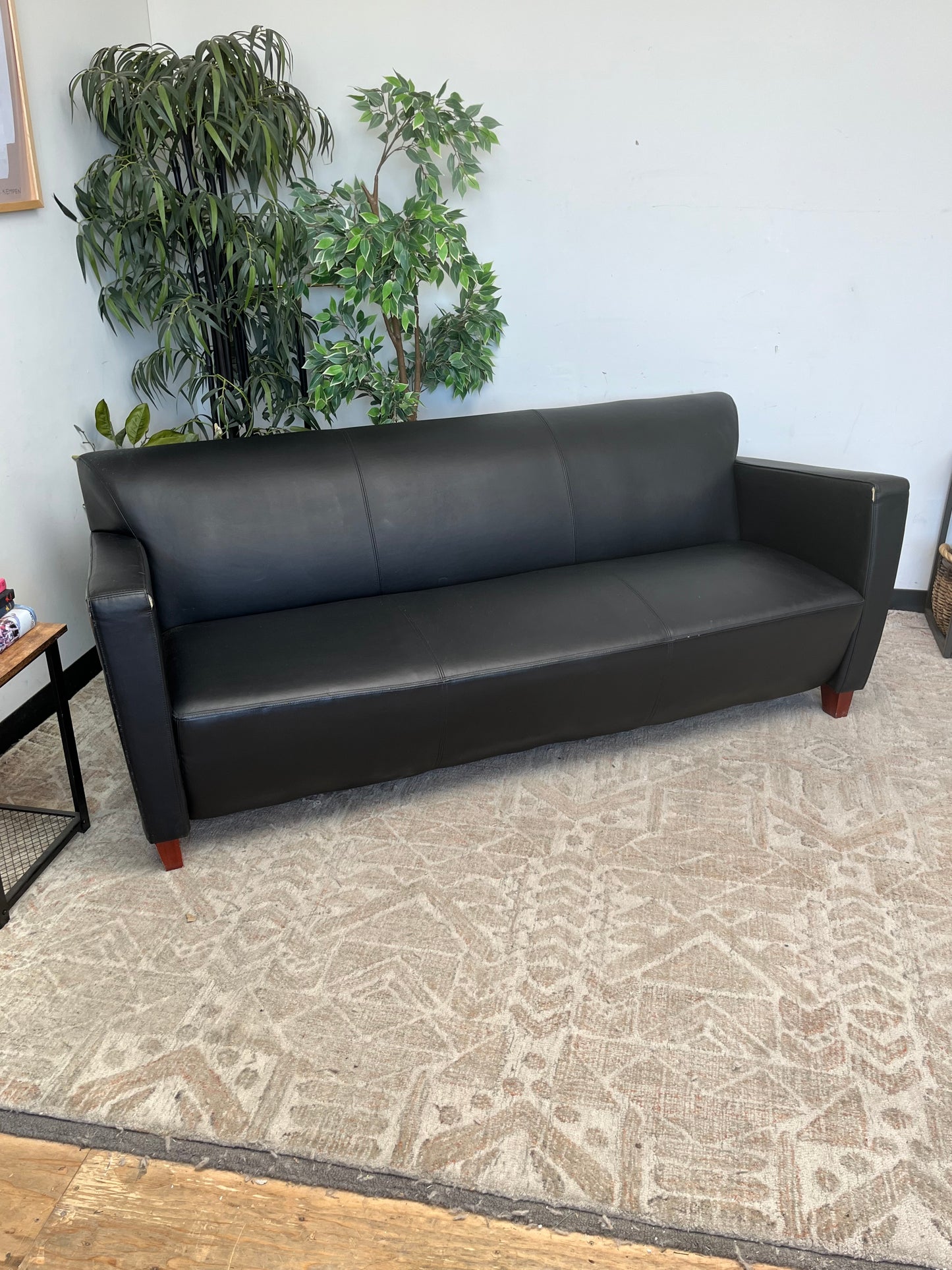 Black Faux Leather Traditional Couch