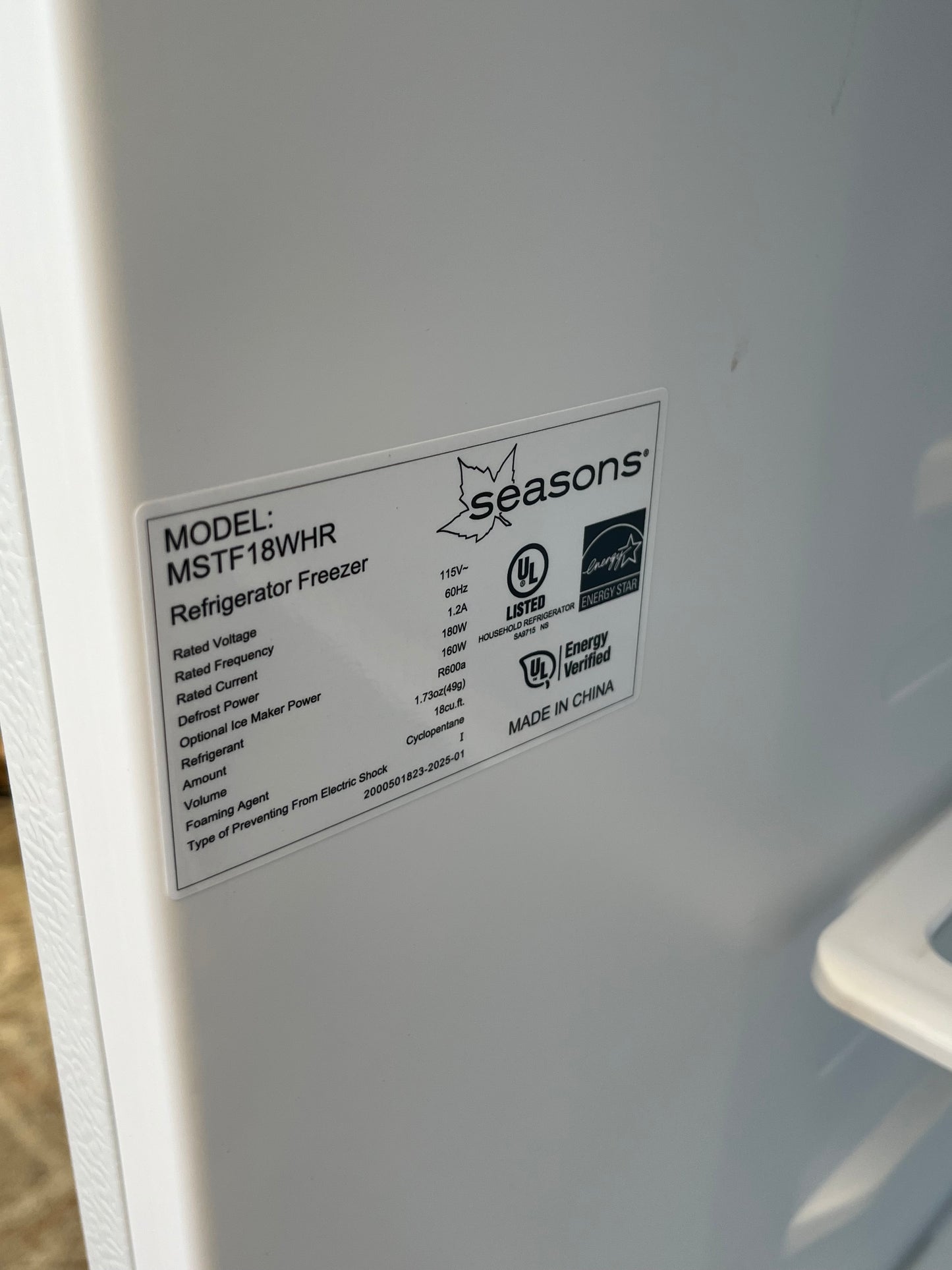 Seasons 18 Cu. Ft. Top-Freezer White Refrigerator