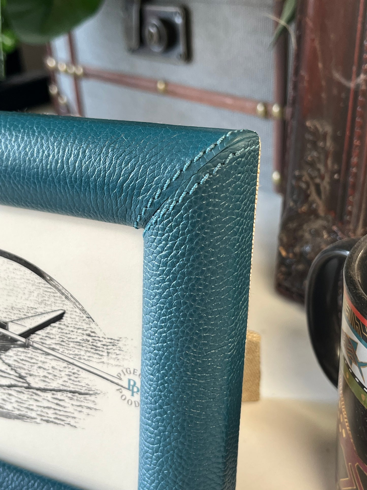Traditional Leather 4" x 6" Teal Picture Frame
