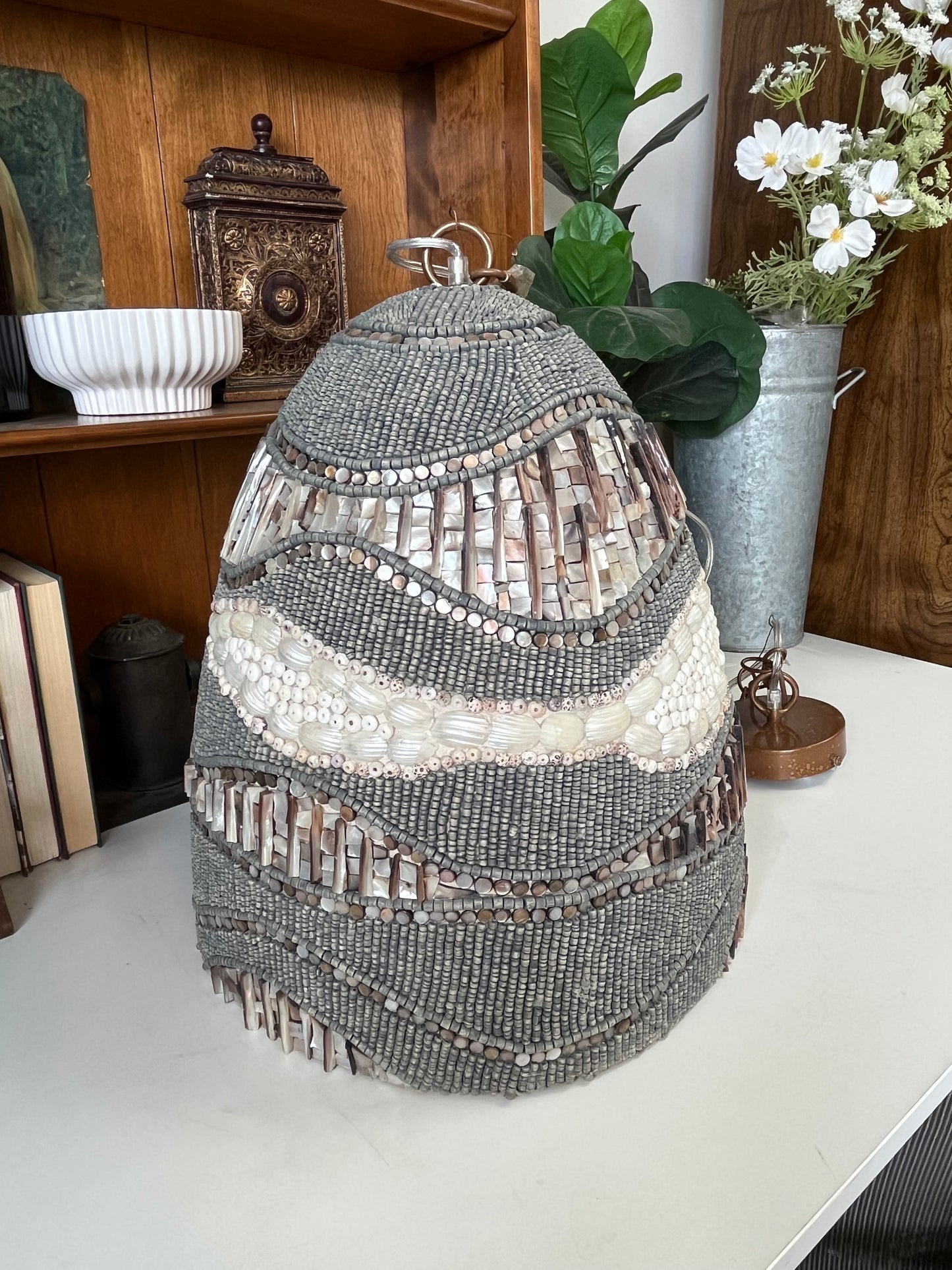 Natural Bead & Seashell Pendant Chandelier