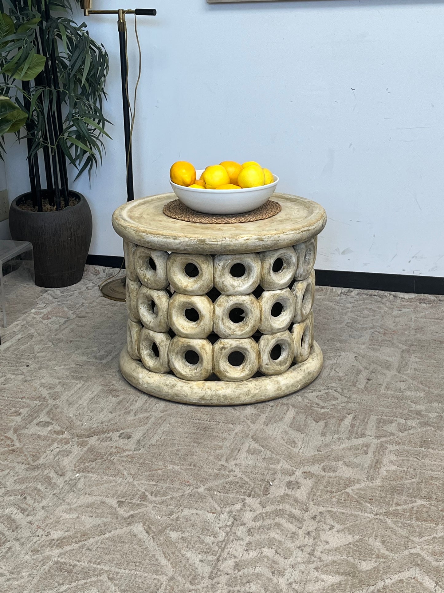 Outdoor Concrete Beige Ring Pattern Side Table