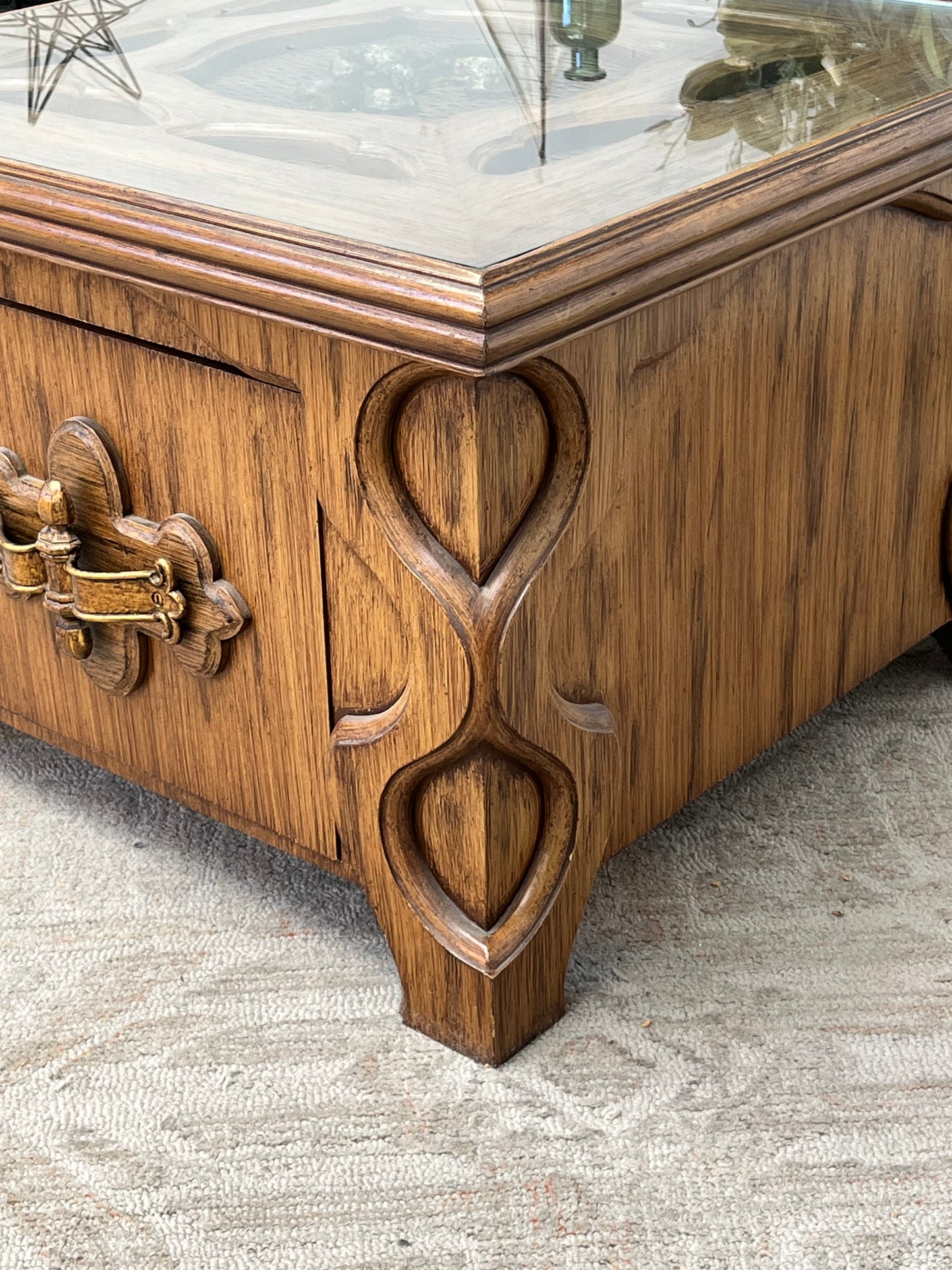 Vintage Carved Glasstop Sidetable