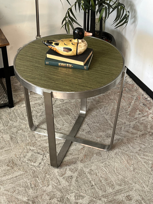 Modern Metal Round Side Table w/ Green Top