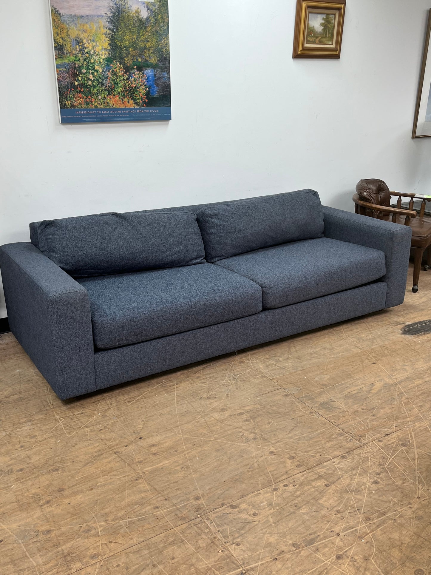 West Elm Dark Blue Linen Couch