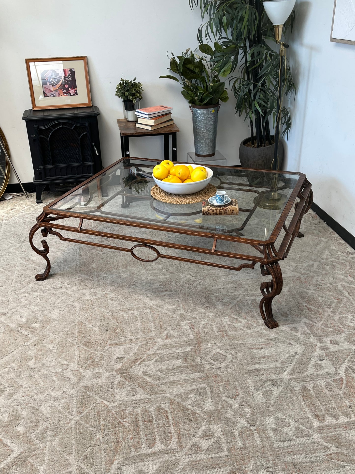 Wrought Iron Style Glass Coffee Table