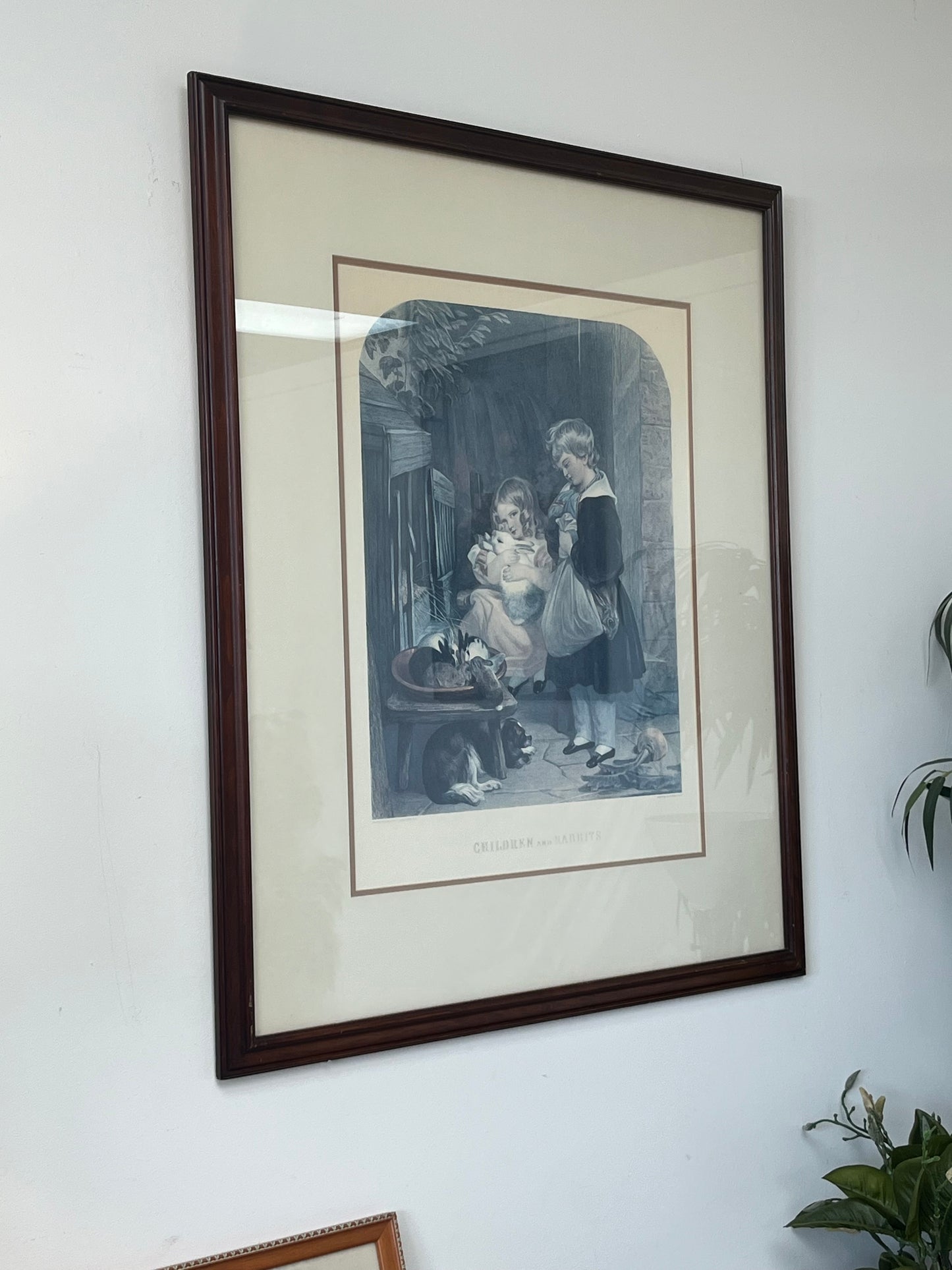 Sir Edwin Henry Landseer "Children and Rabbits" Framed Artwork