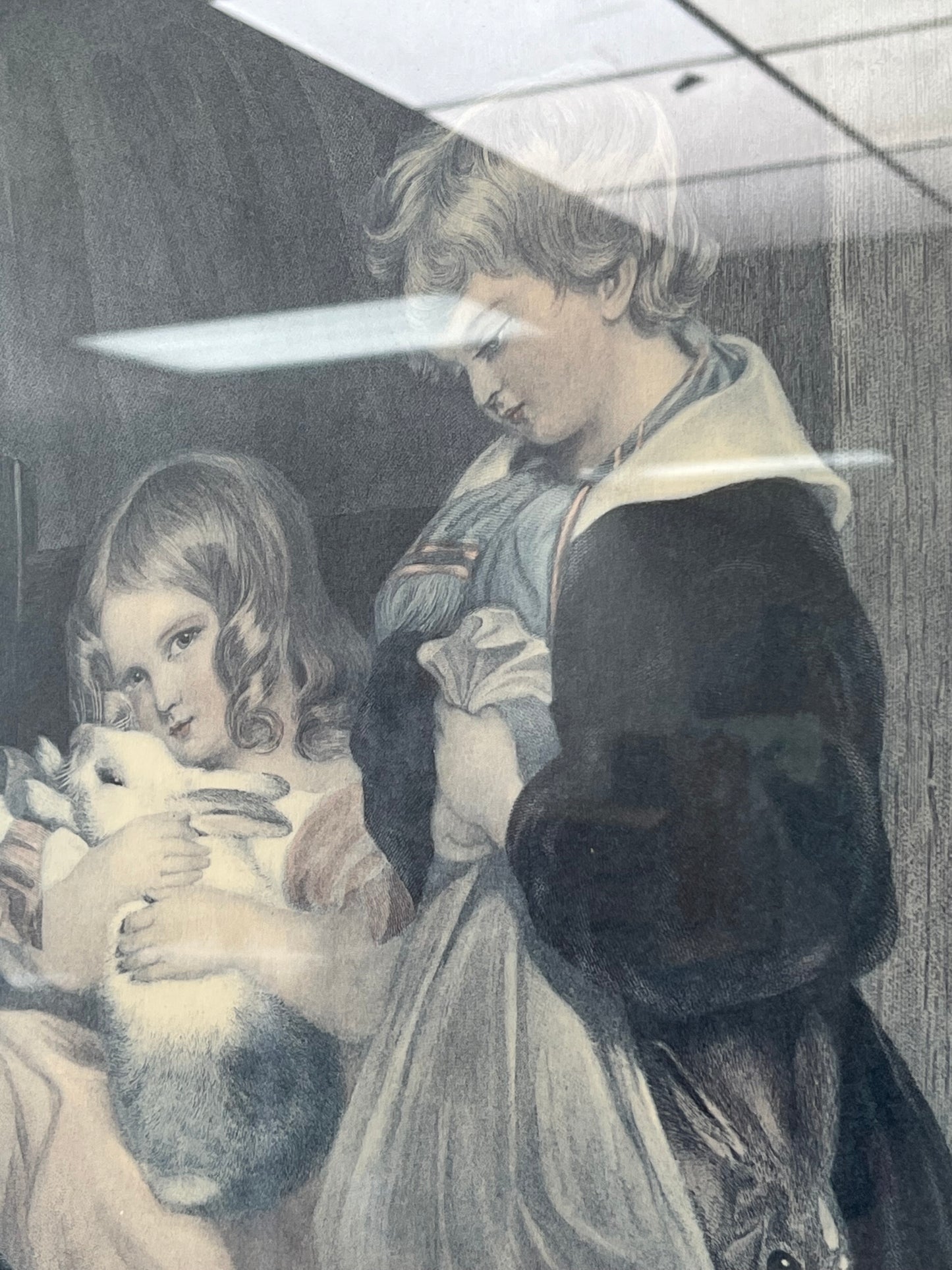 Sir Edwin Henry Landseer "Children and Rabbits" Framed Artwork