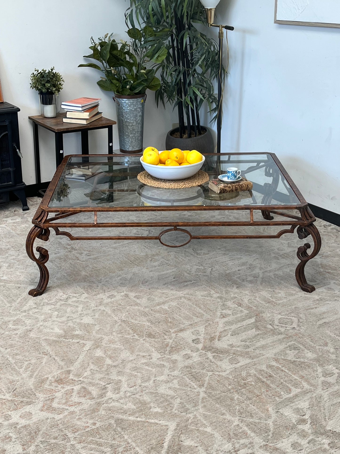 Wrought Iron Style Glass Coffee Table