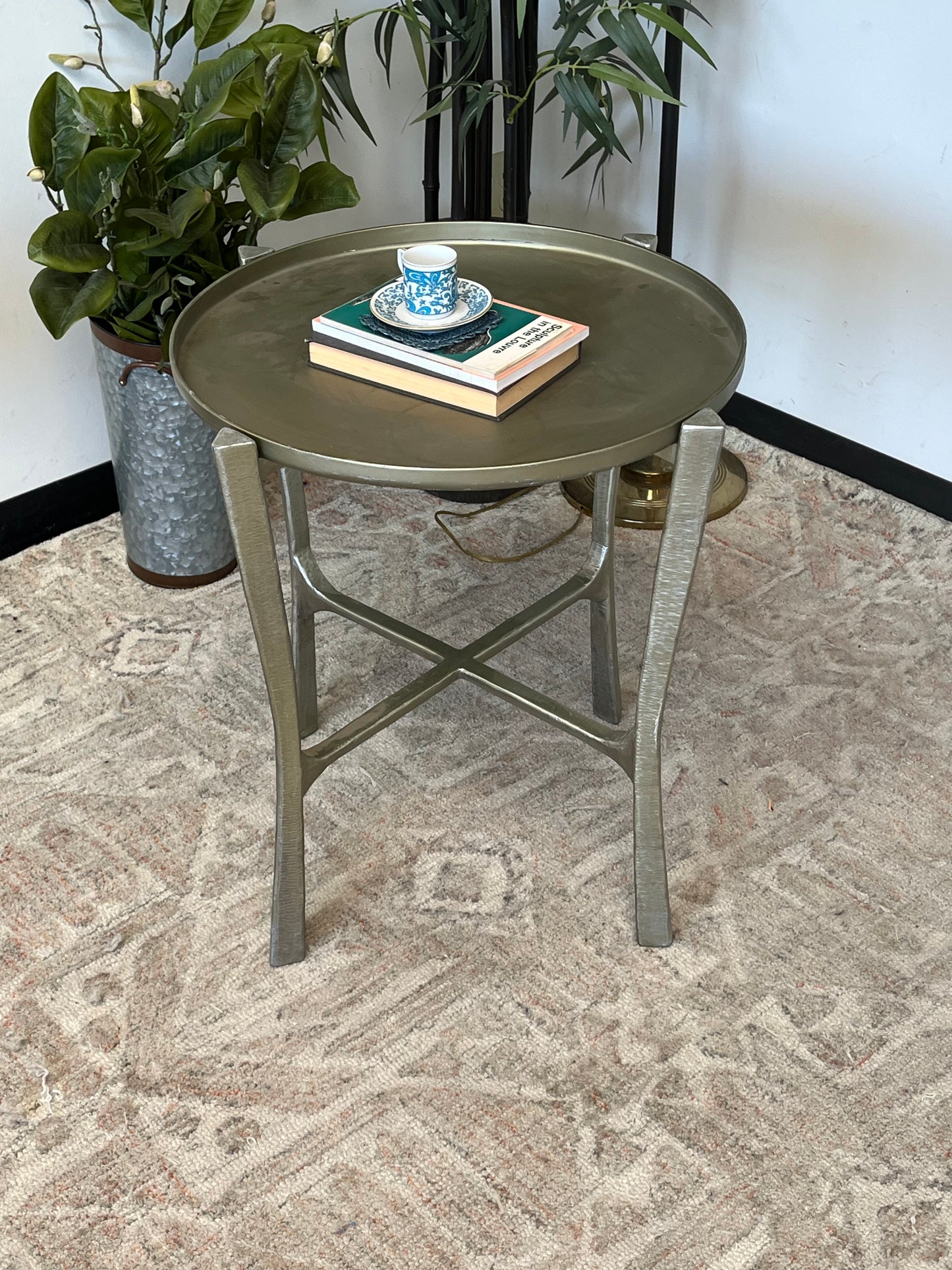 Vintage Style Silver Tone Metal End Table