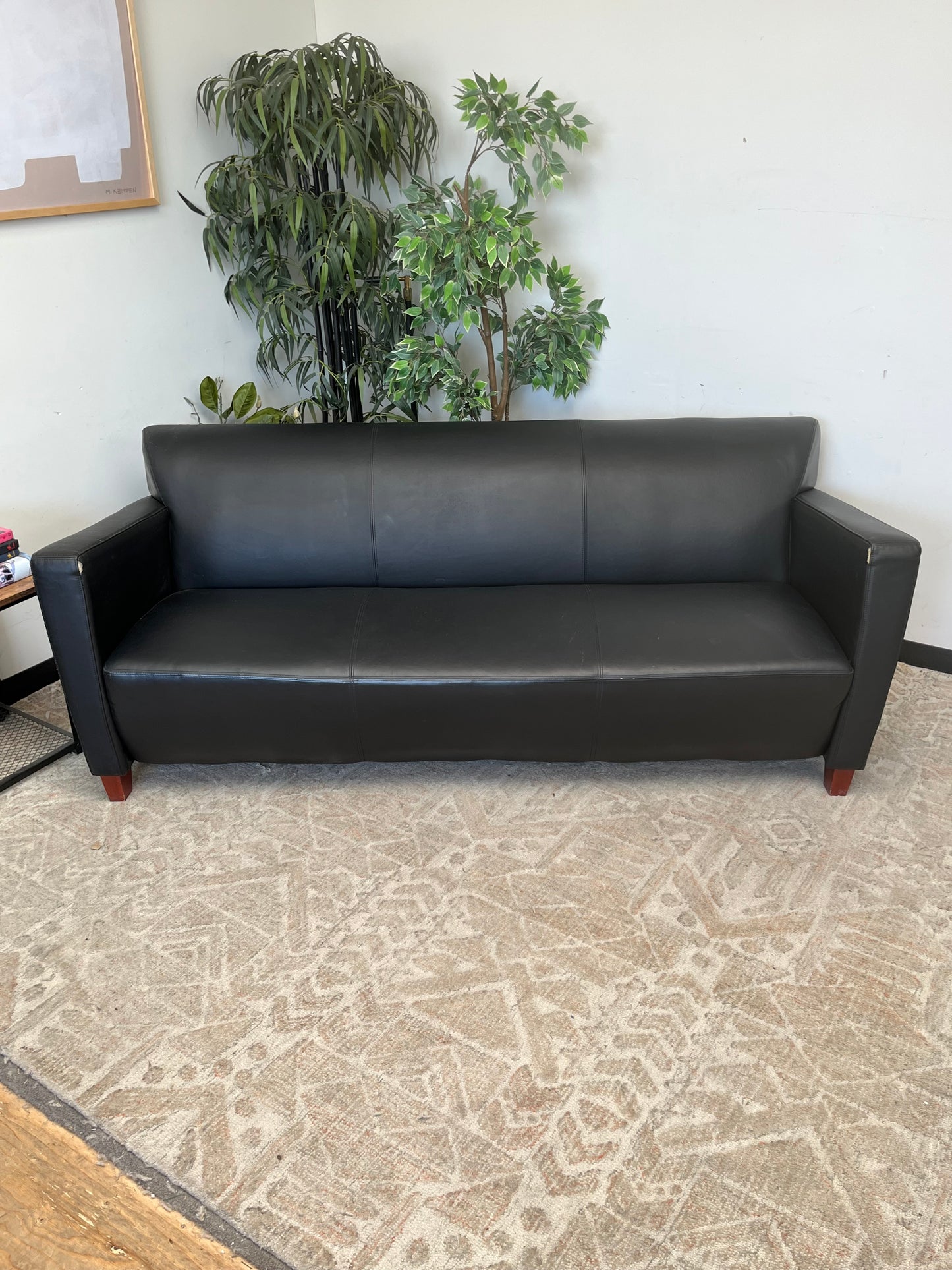 Black Faux Leather Traditional Couch