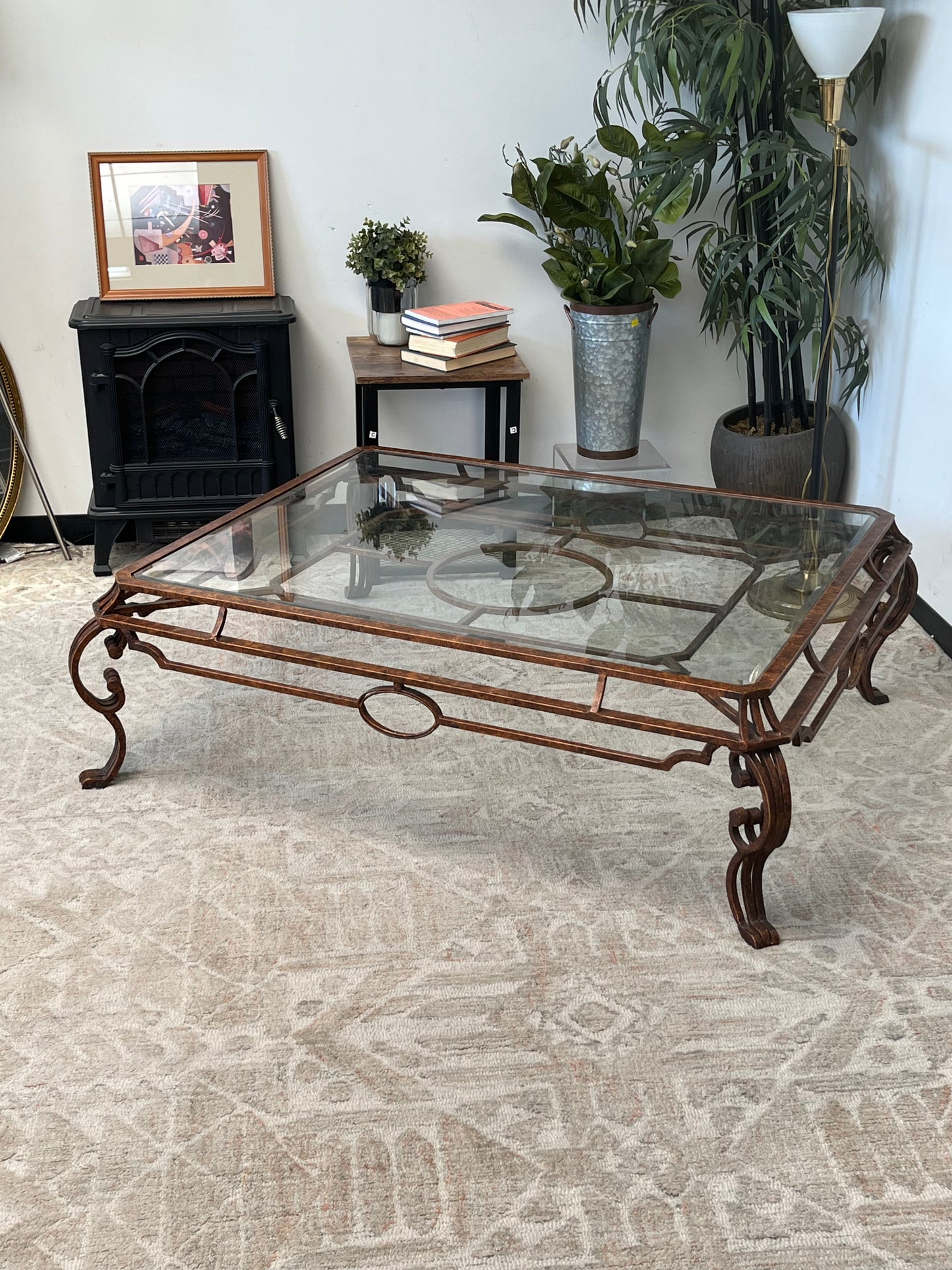 Wrought Iron Style Glass Coffee Table