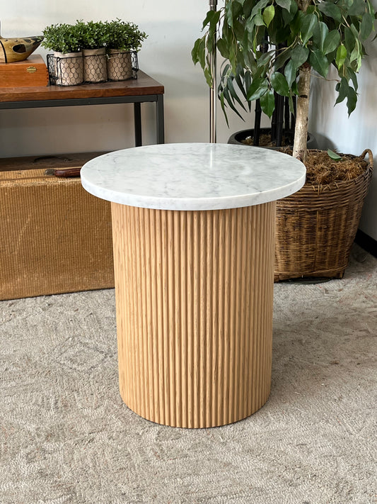 Reeded Wood Stone Top Side Table